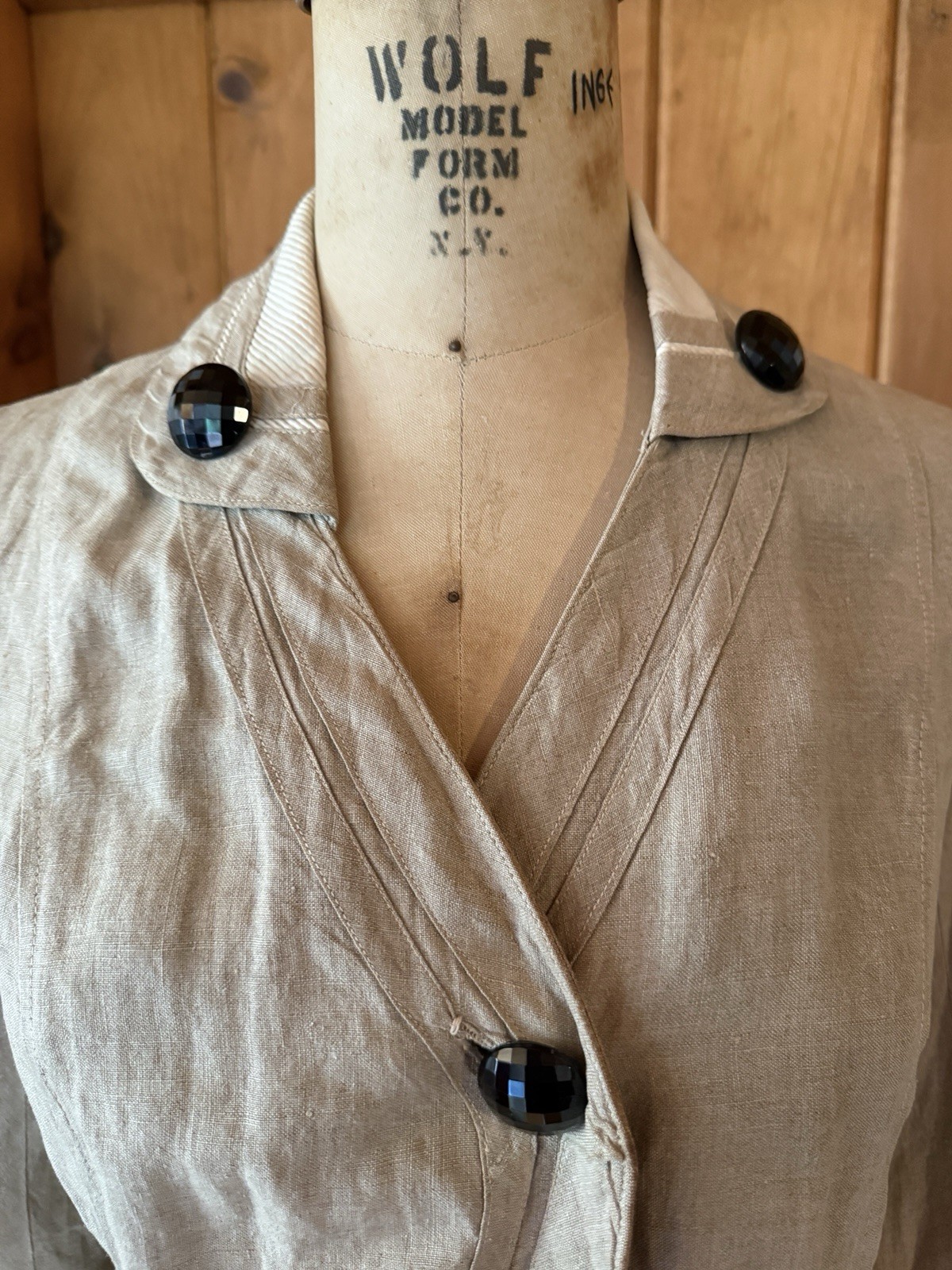 Antique Edwardian Linen Duster Coat Automobile Car Driving Black Glass Buttons
