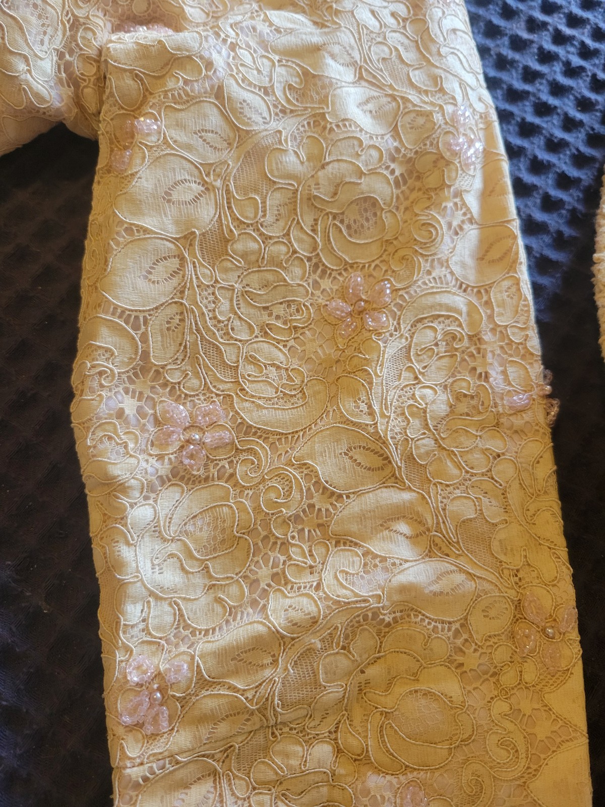 BEAUTIFUL HANDMADE 1920S 1930S NUDE BLUSH BEADED LACE WEDDING DRESS MUST SEE !
