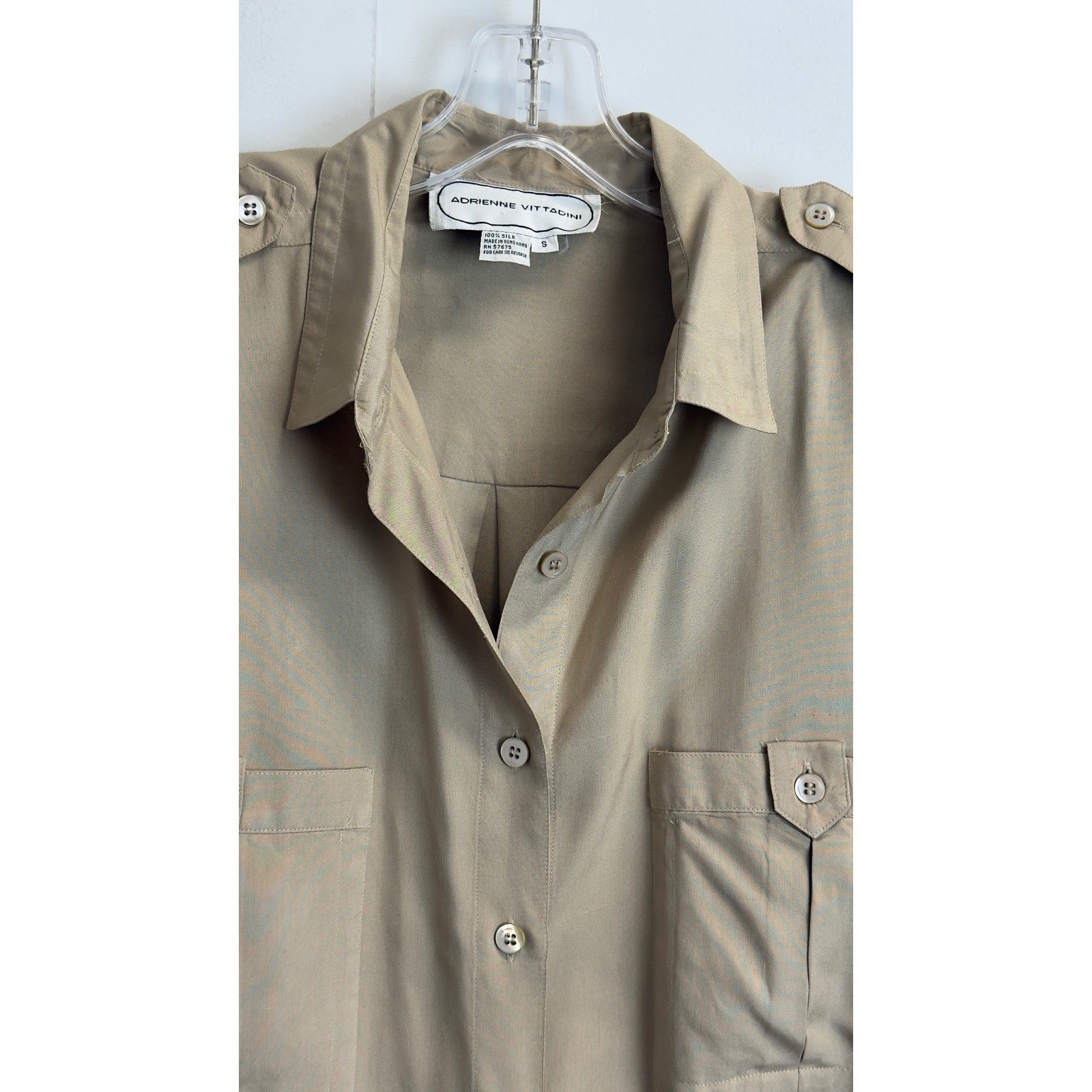 Adrienne Vittadini Vintage 100% Silk 2 Piece Safari Skirt Set Khaki Tan S/6