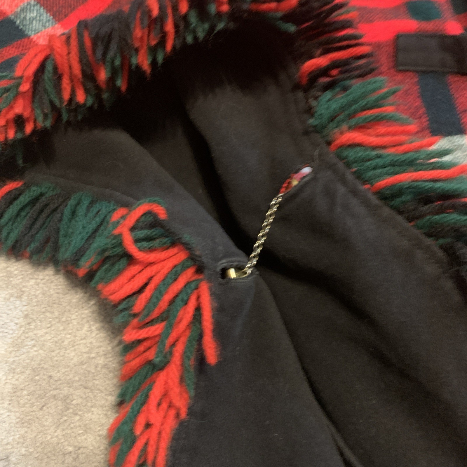 Vintage 70s Red Plaid Wool Blend Reversible Fringe Poncho Cape One Size
