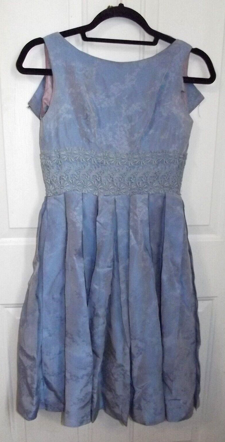 Women 50s vintage Shimmer Blue Taffeta Cocktail Party dress Small TLC repair B85