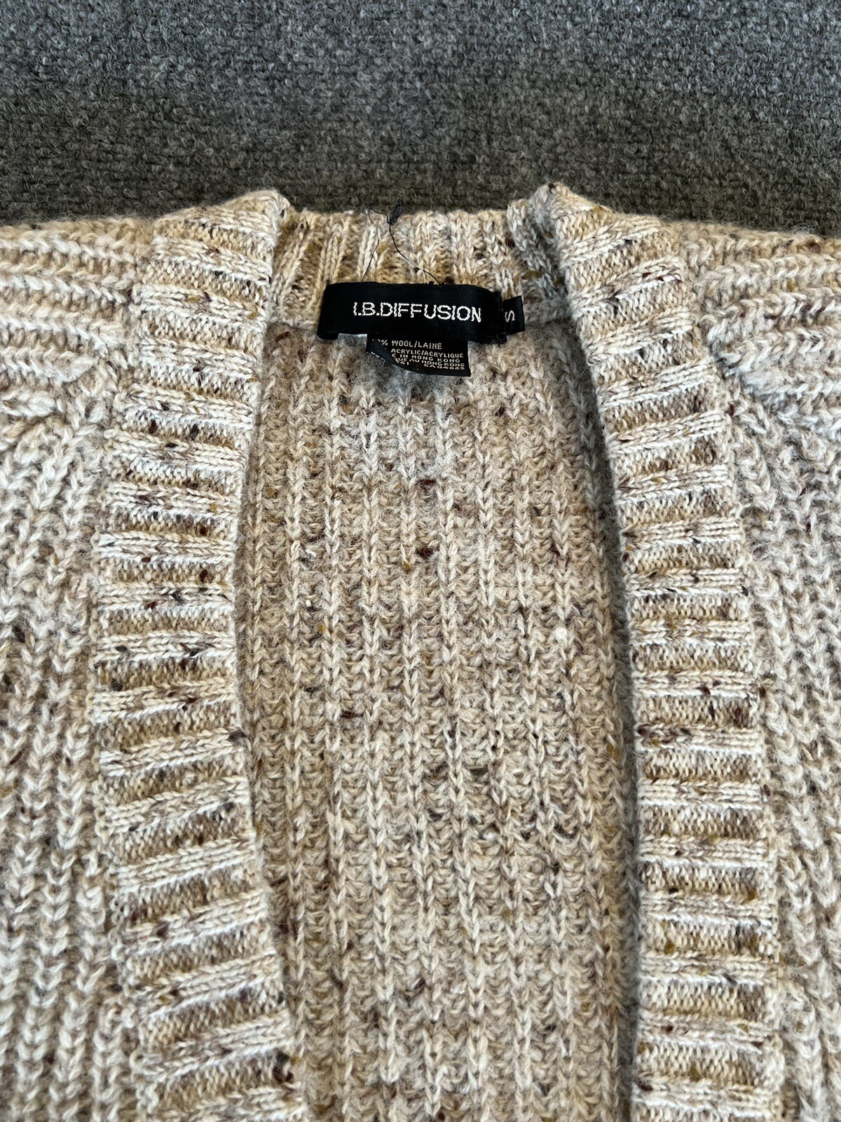 I.B. Diffusion Womens VTG Sweater Wrap Cardigan Oatmeal Chunky Wool Blend