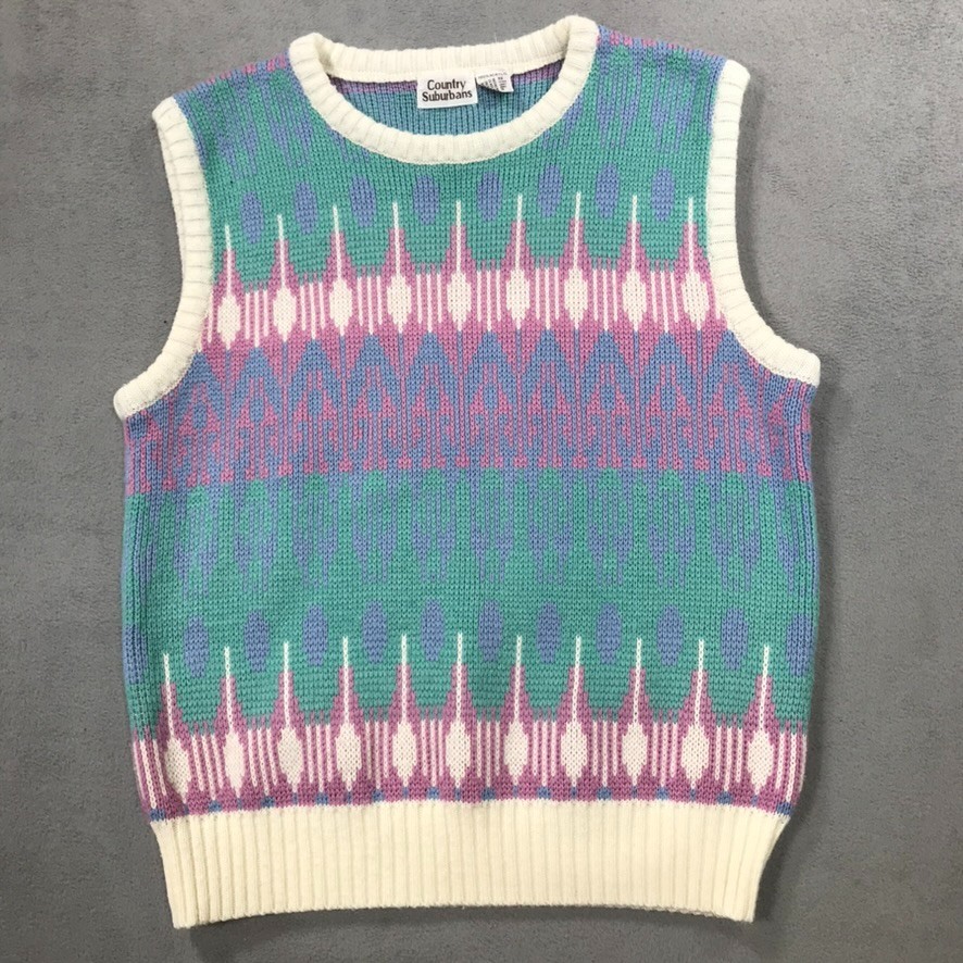 Vintage Women&rsquo;s Sweater Vest Size Small Pastel Colorful Sleeveless Pullover 80s