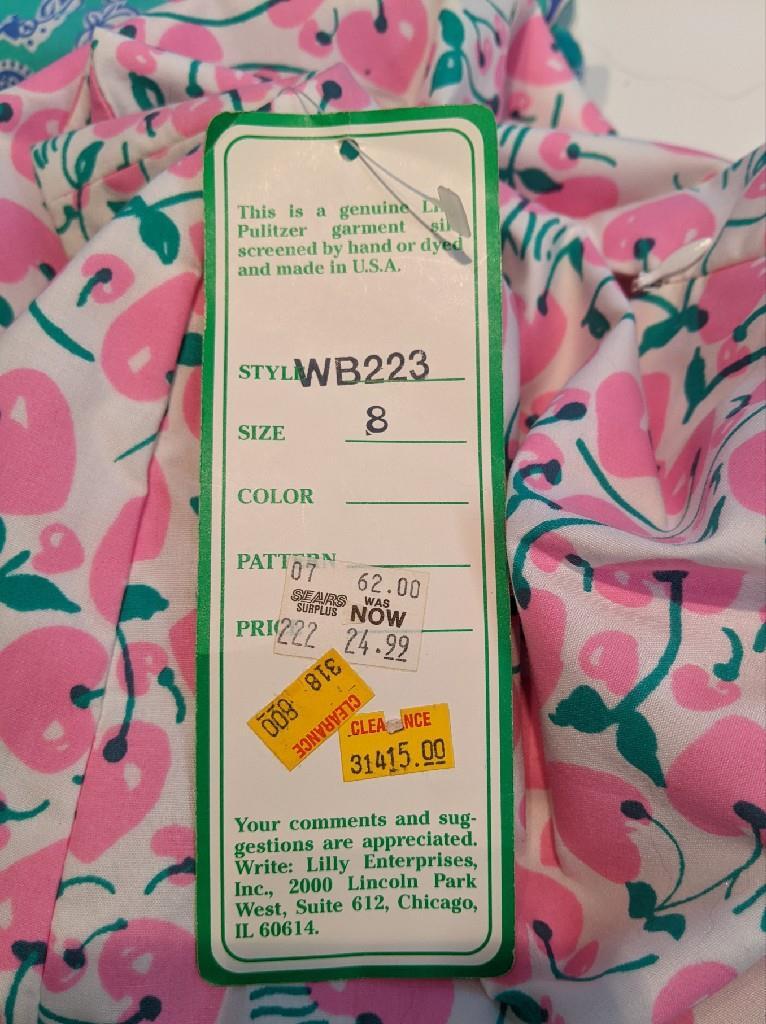Lilly Pulitzer Scalloped Skirt Vintage Aqua Floral 24&Prime; Waist &rsquo;80s NWT XS