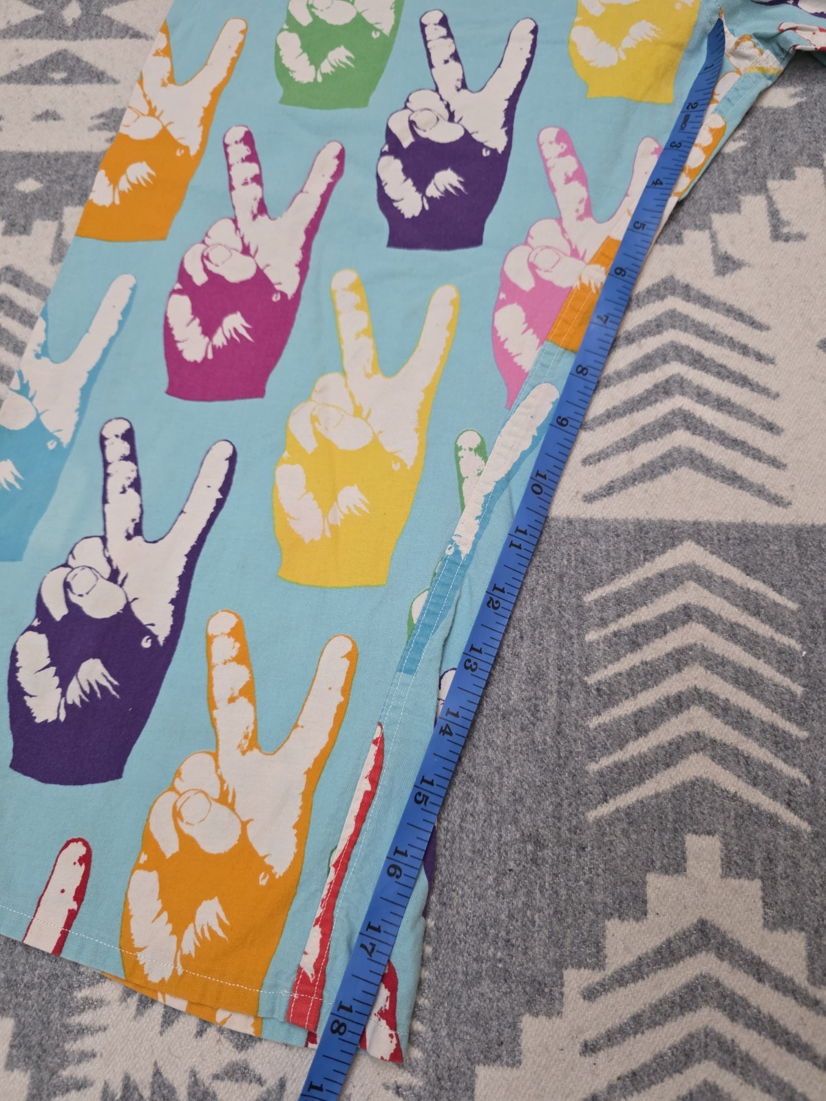 Vintage 1960s Peace Sign Hand Print Lounge Pants Hippie Mod Novelty Cotton 26-36