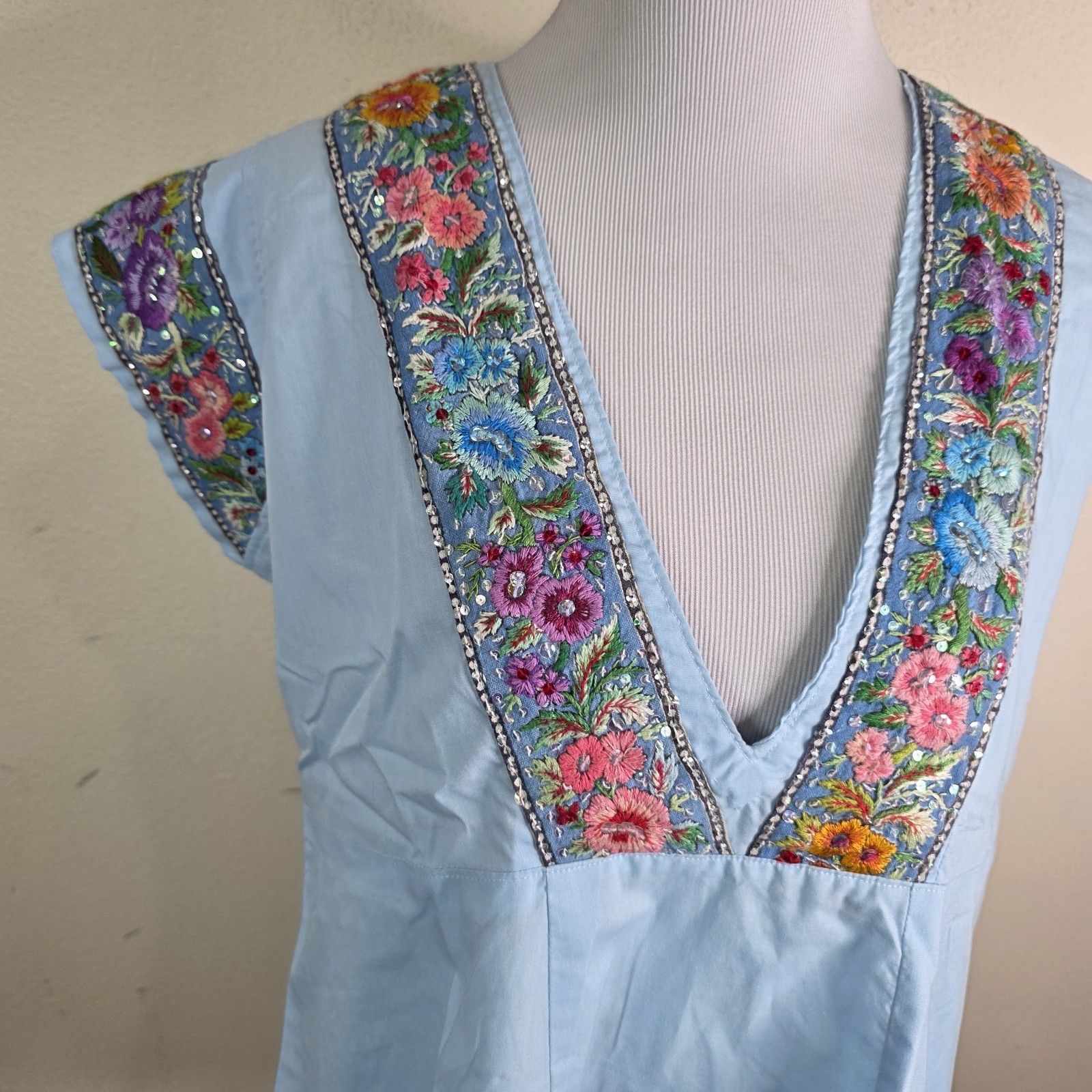Vintage 1970&rsquo;s Women&rsquo;s Embroidered Handmade V neck Shirt Blouse Size M/L Peasant