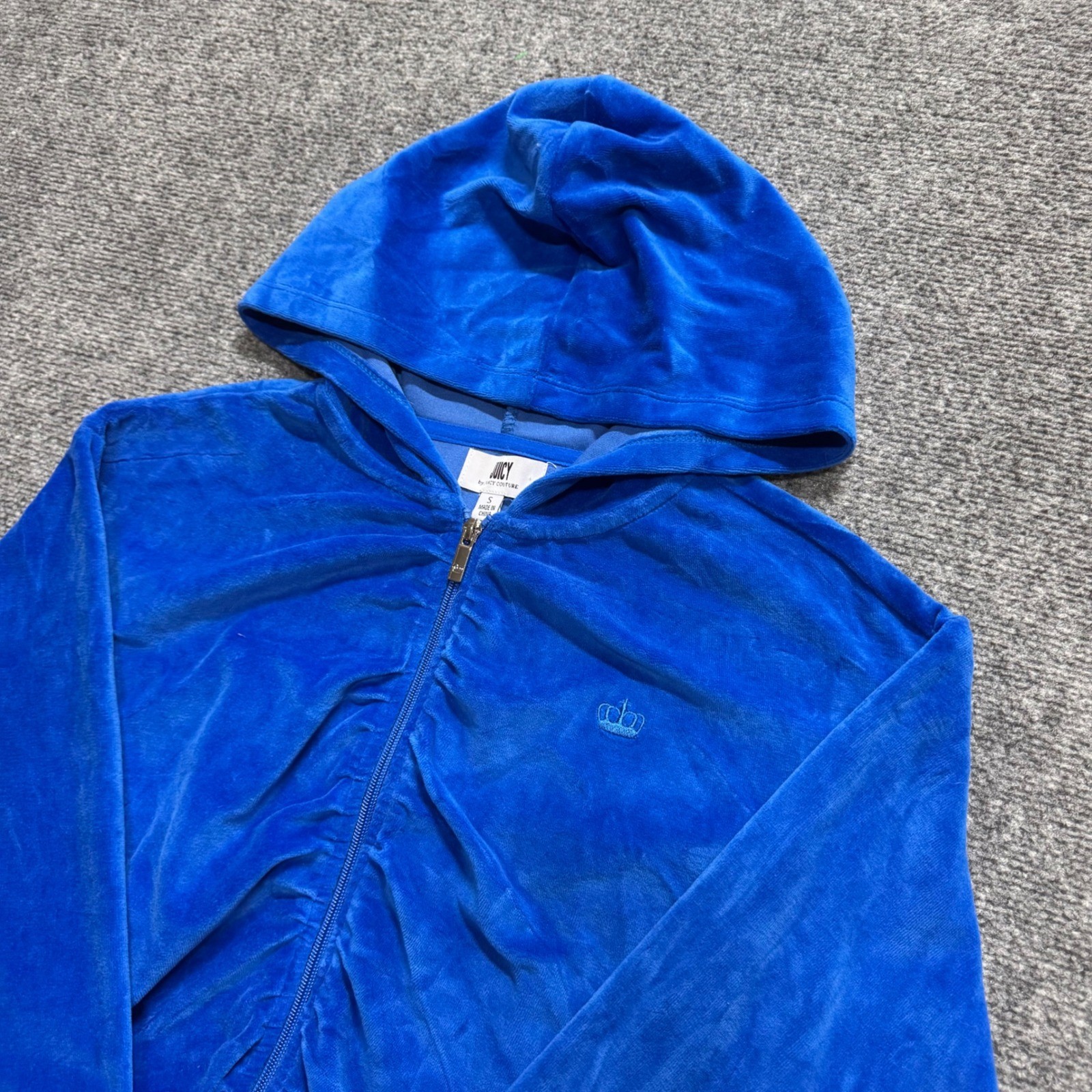 VTG Juicy Couture Velvet Full-zip Jacket Women&rsquo;s S Blue Y2K Hoodie 90s