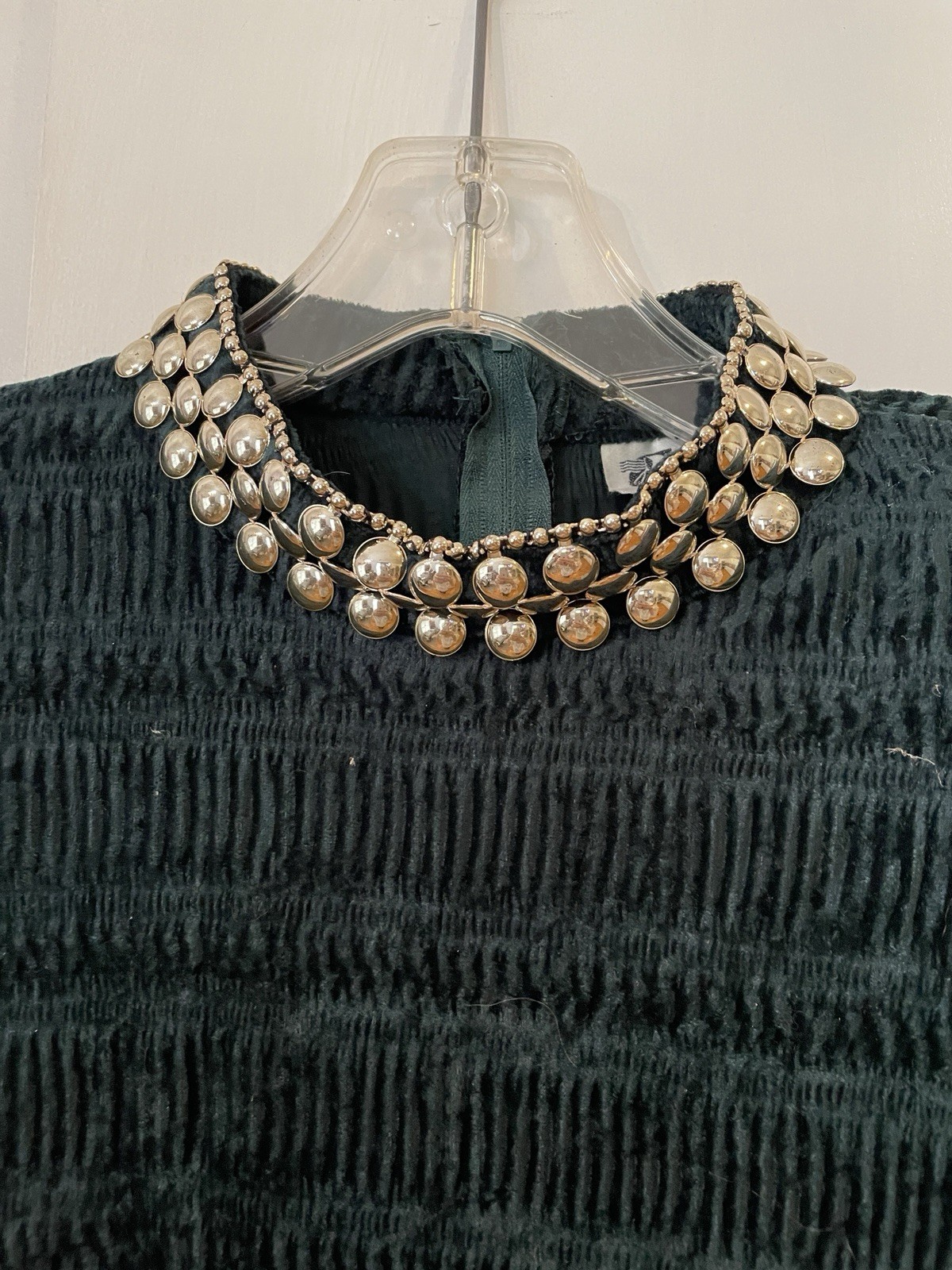 Vintage Velvet Beaded Sequin Long Sleeve Cocktail Top/skirt- Sz L-forest Green