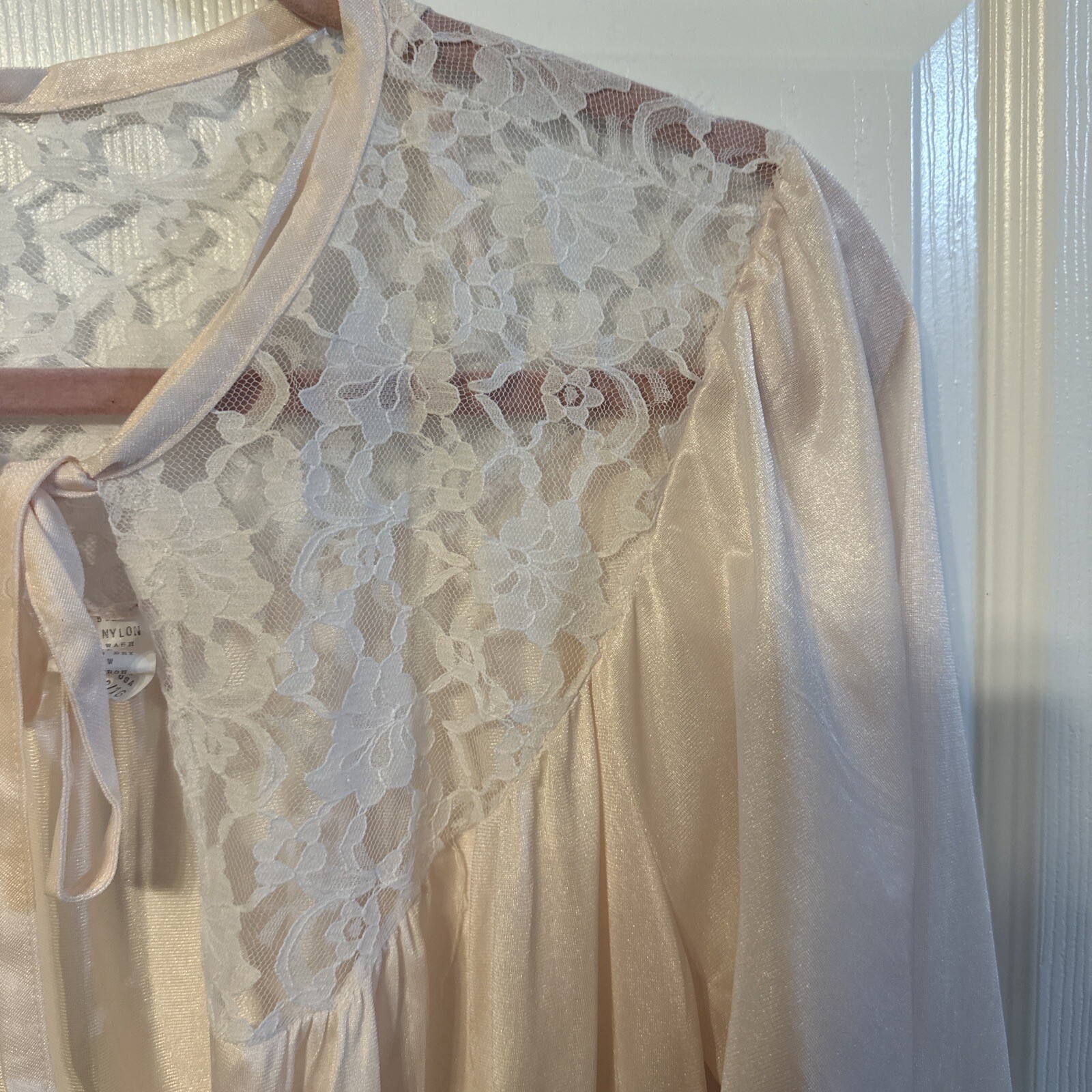 Vtg Pink Peignoir Open Front Embroidered Ruffle Lace Sz 8/16 Romantic Valentine