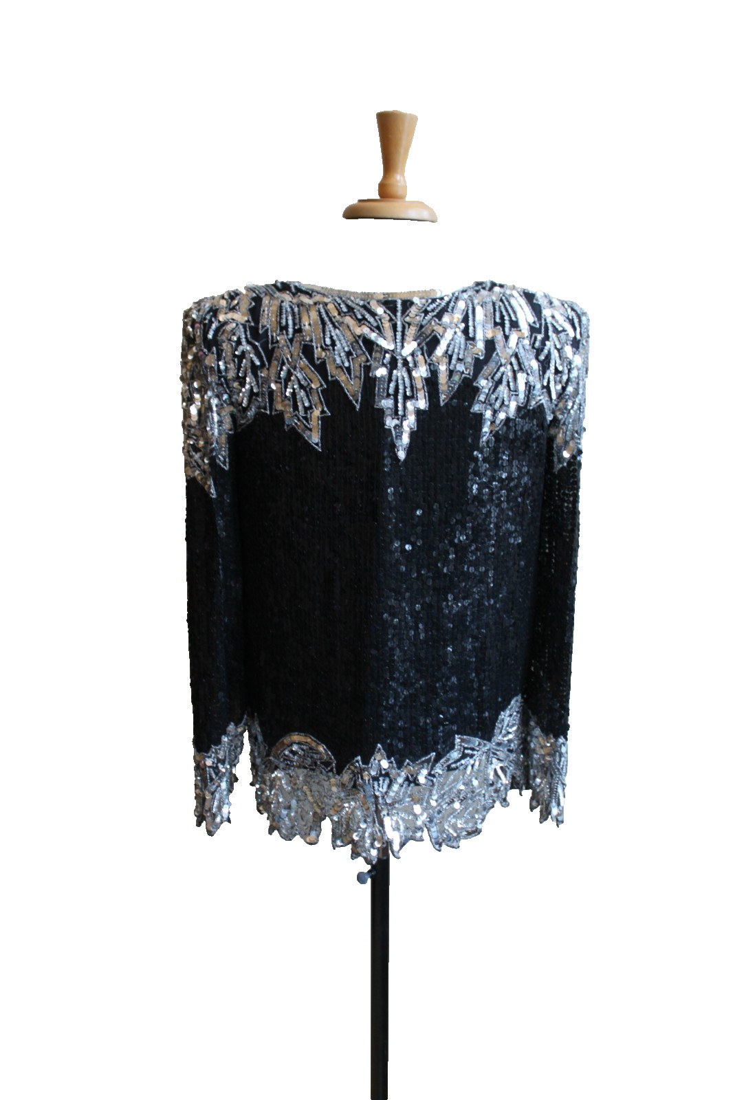 Albert Paul Vintage Beaded Sequined Shoulder Pad V-neck Formal Top M 36&Prime; bust