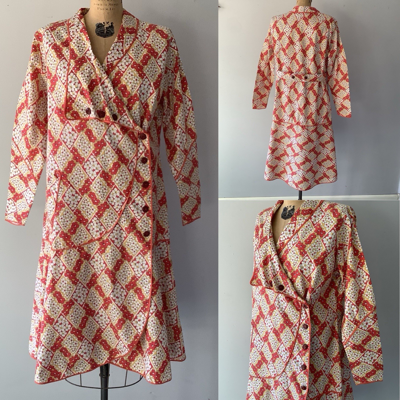 Vintage 1930’s Floral 100% Cotton Dress XL Bust 44” Waist 40” Amazing Details