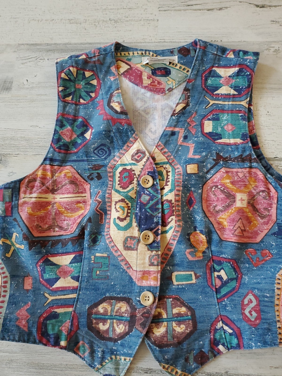 Vintage Norm Thompson Geometric Vest Blue Multicolor Size Small