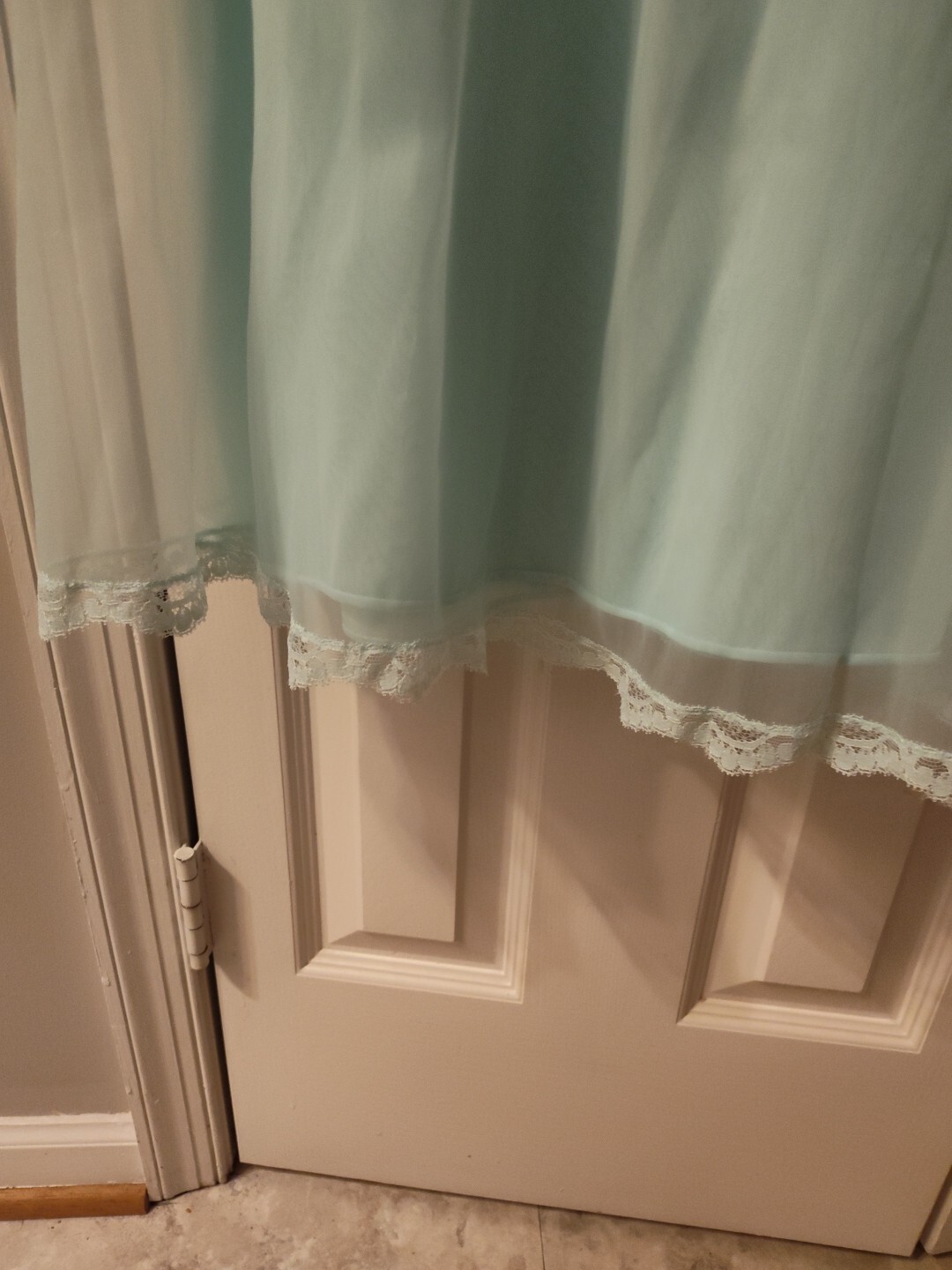 Vtg Gossard Artemis Pale Teal Blue Lined Chiffon Lace Babydoll Nightgown L Large
