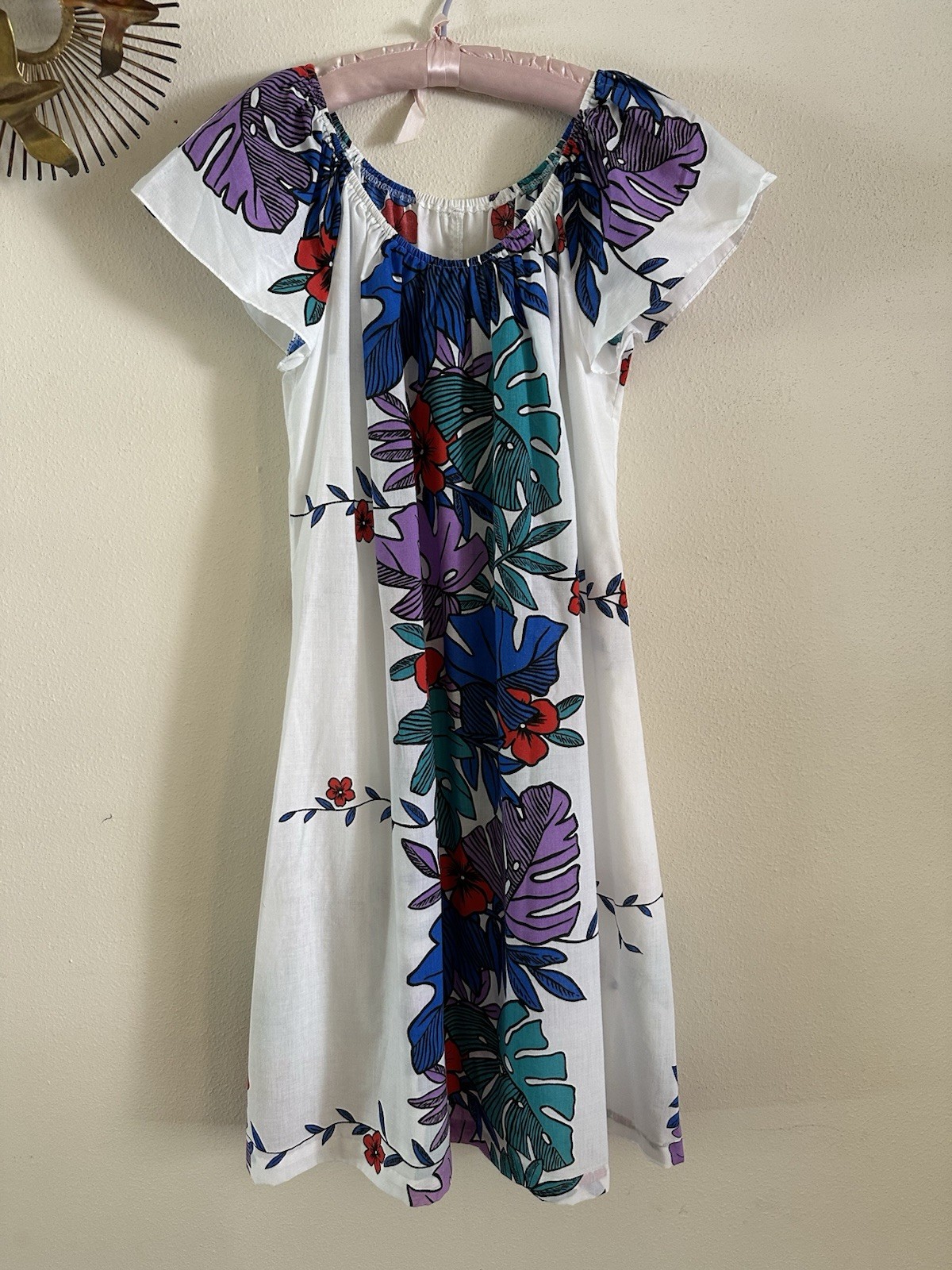 1980s Hilo Hattie Hawaiian Dress Monstera Floral Mumu Tropical Resort L 90s VTG