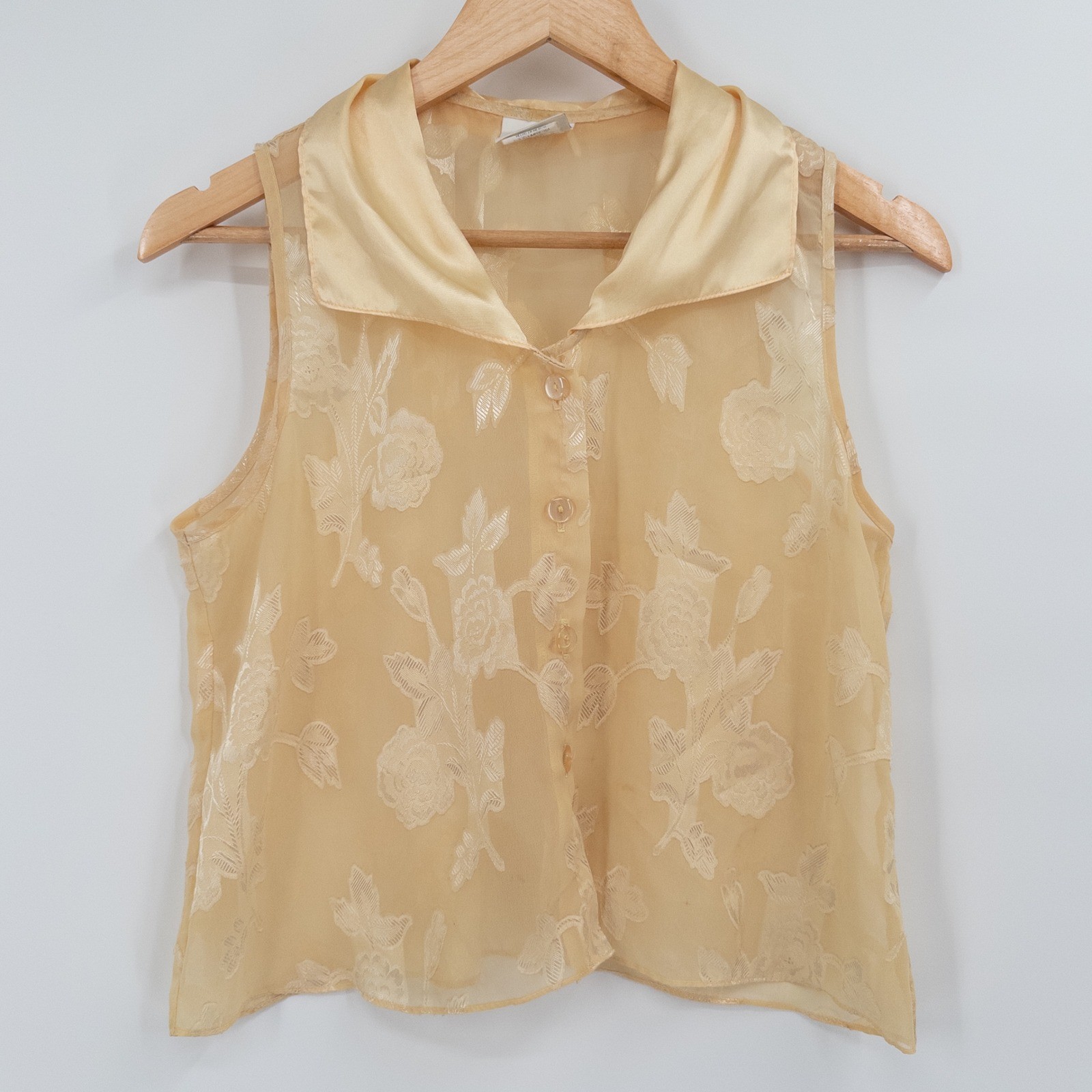 Vintage Floral Sheer Top Womens M Cream 90s Romantic Regency Coquette Soft Girl