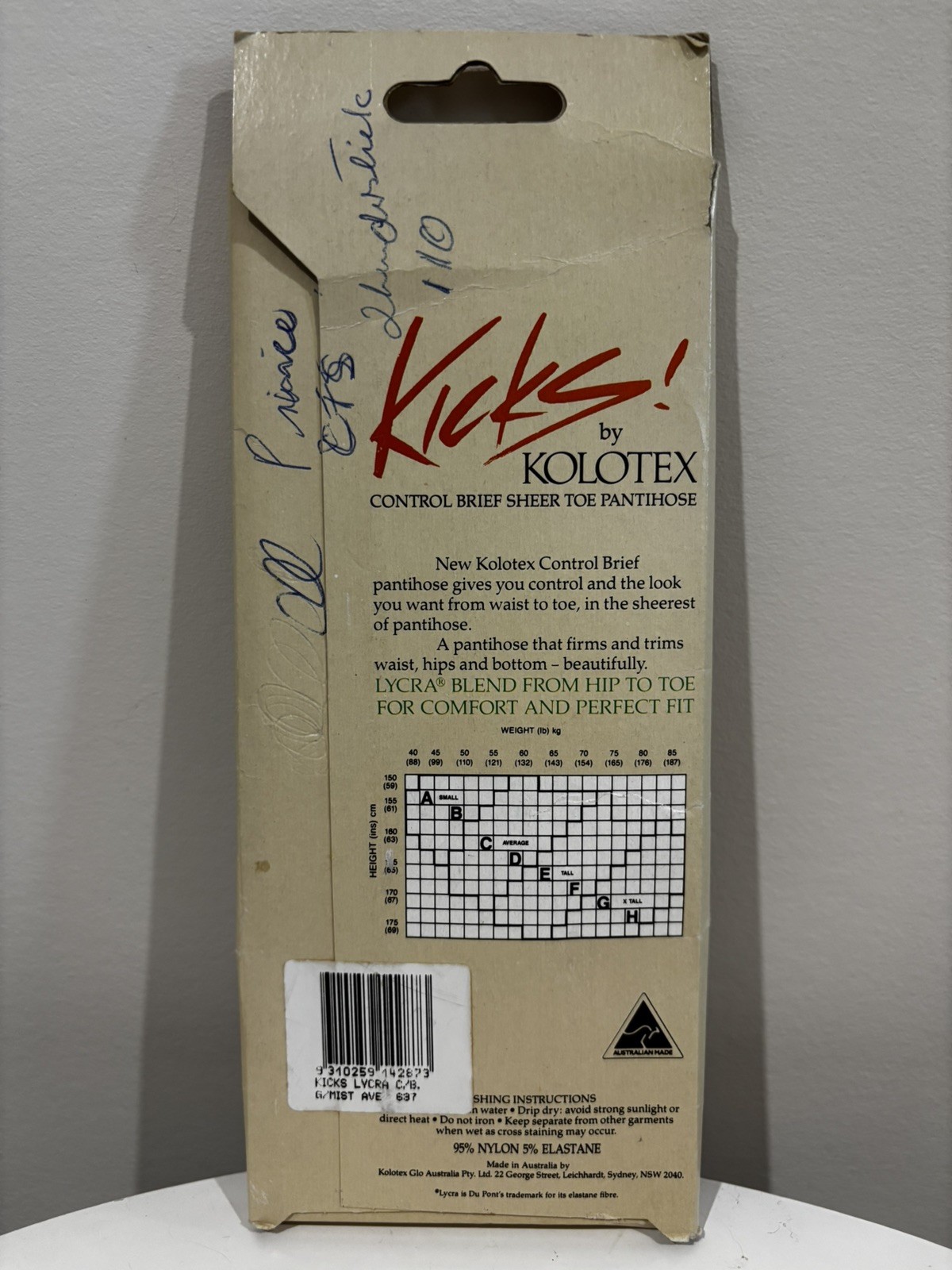 VTG 1980’s Kicks by Kolotex Sheer Toe Pantyhose Ken Done Size Average Grey NIB