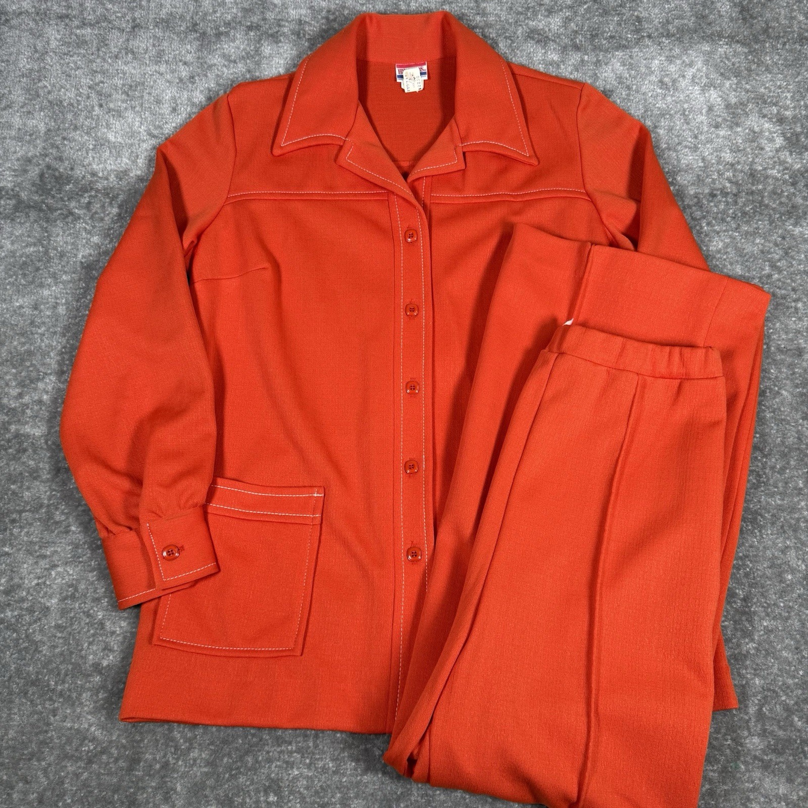 VTG 2 Pc Pykettes Leisure Suit Red Orange Women 13/14 Shirt Blazer Pant