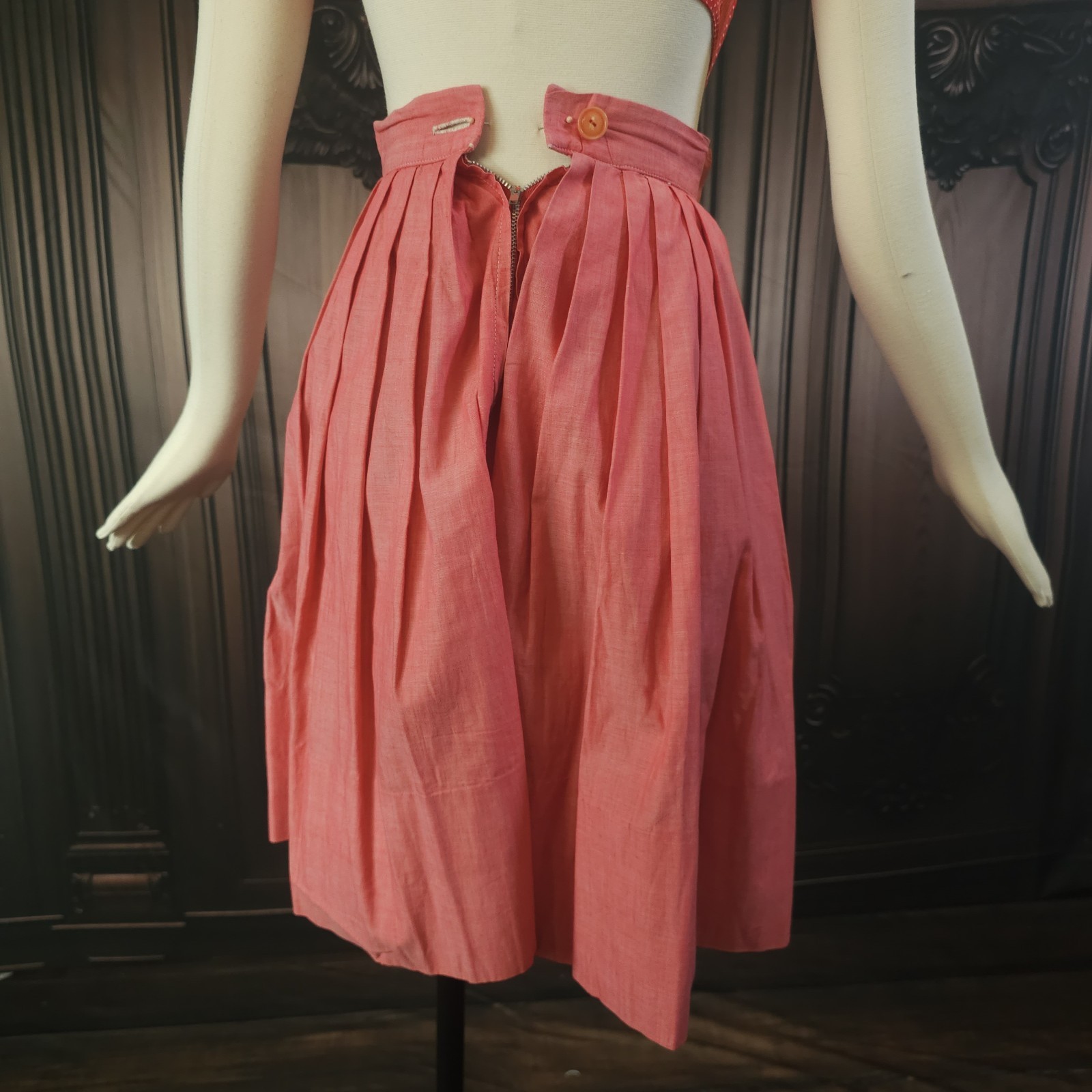 Vintage 1950s Skirt Pleated Pink Circle Skirt Retro Pinup Rockabilly Metal…