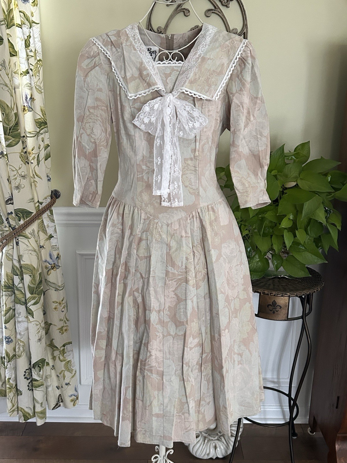 Vintage 80&rsquo;s Floral Dress Garden Tea Party Country Romance Byer Too Cotton 9