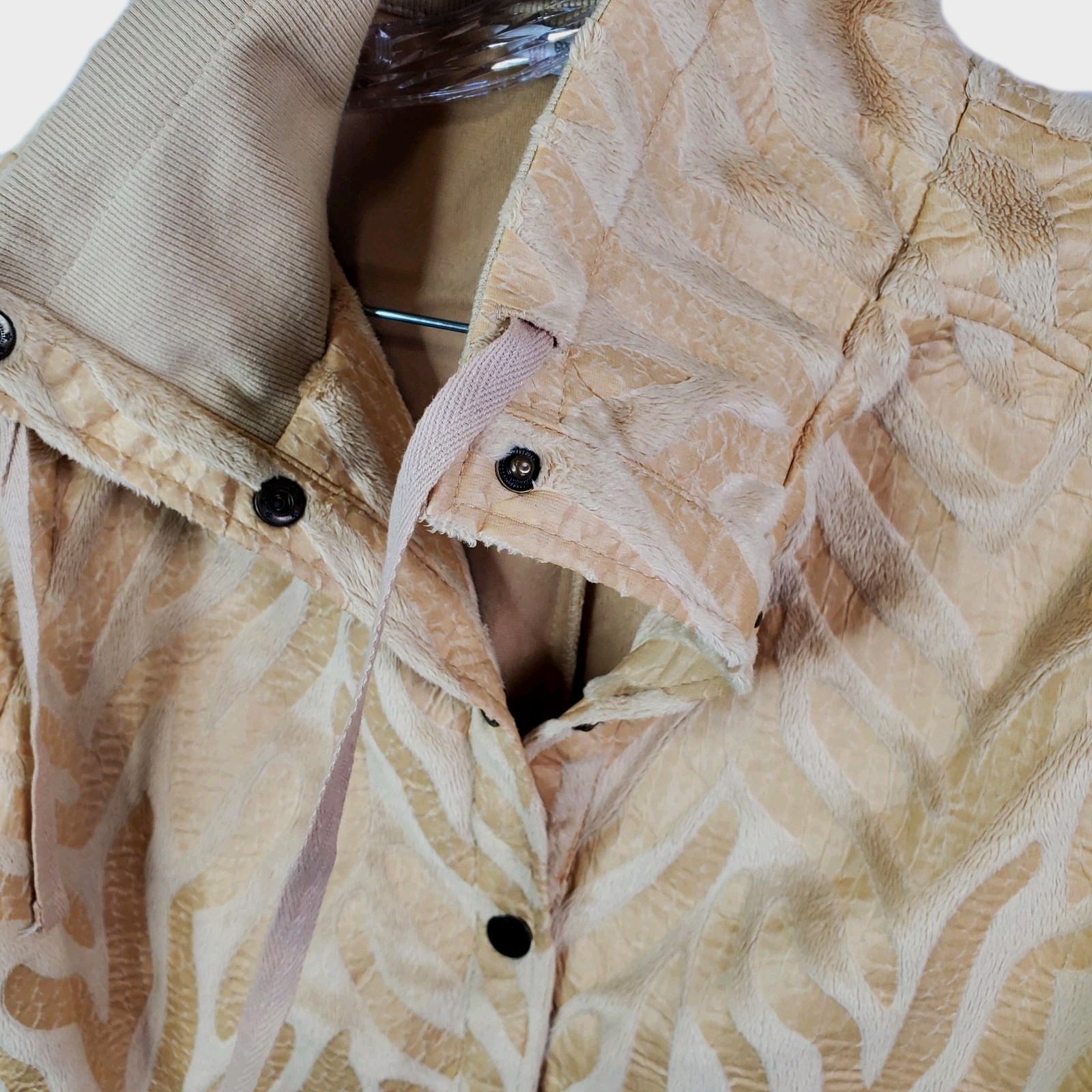 VTG Erin London Women Snap Button Jacket Small Animal Print Metallic Beige Gold