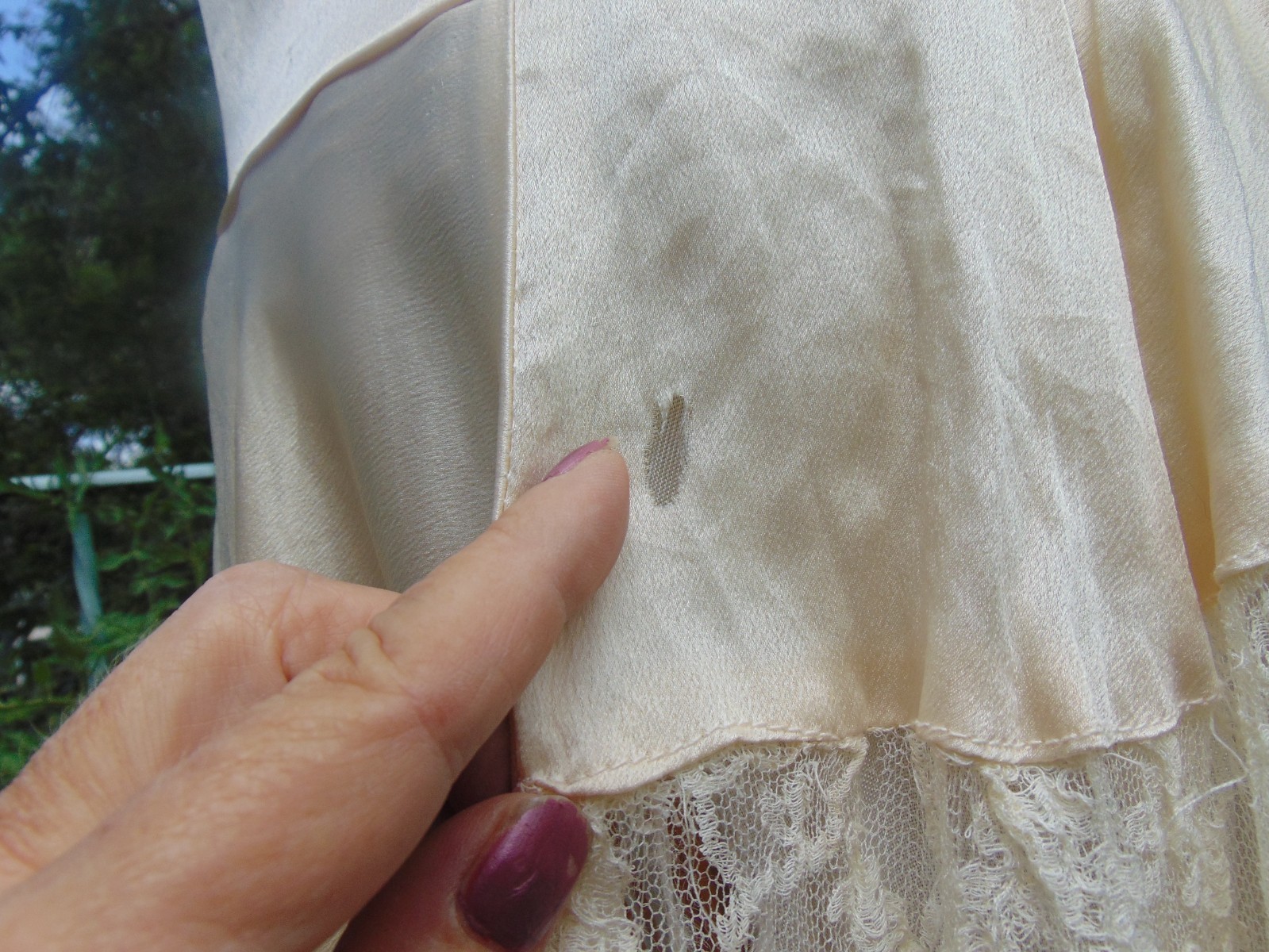1920s Champagne Satin & Lace Robe de Style Wedding Dress AS IS