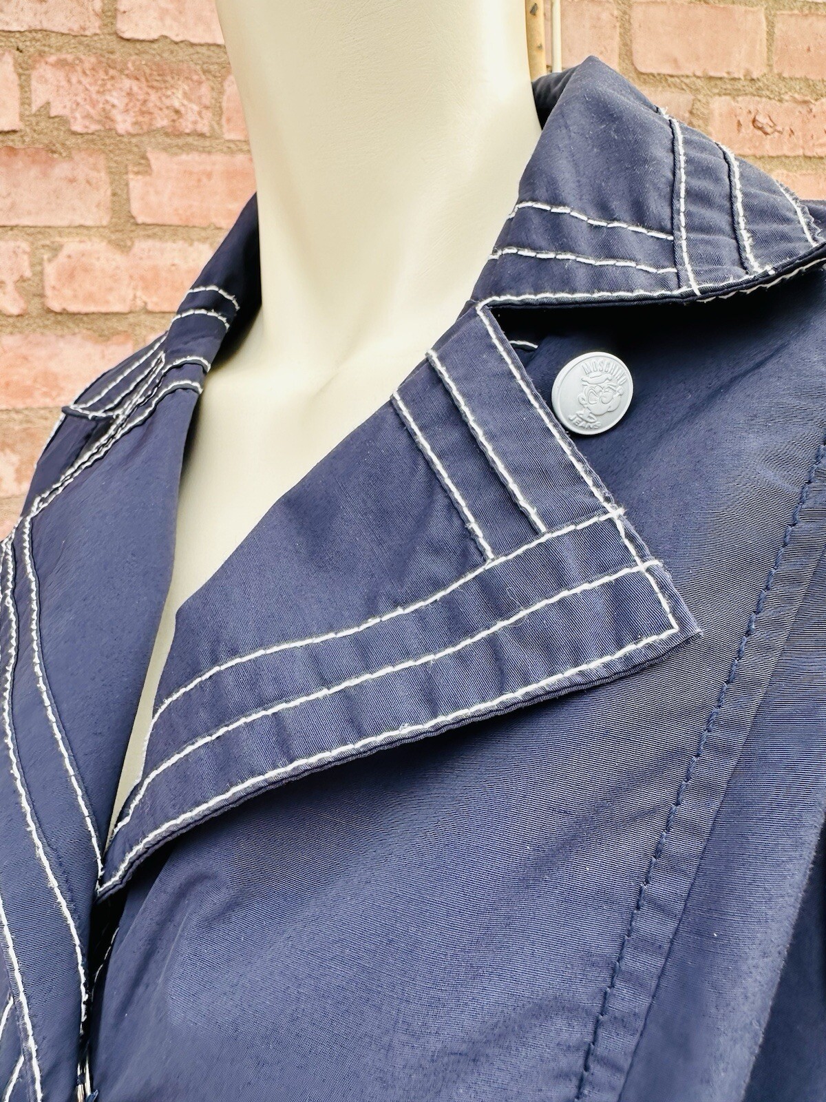 MOSCHINO Blazer Jacket Short Navy Blue White Popeye Buttons Cartoon Size IT 46 L