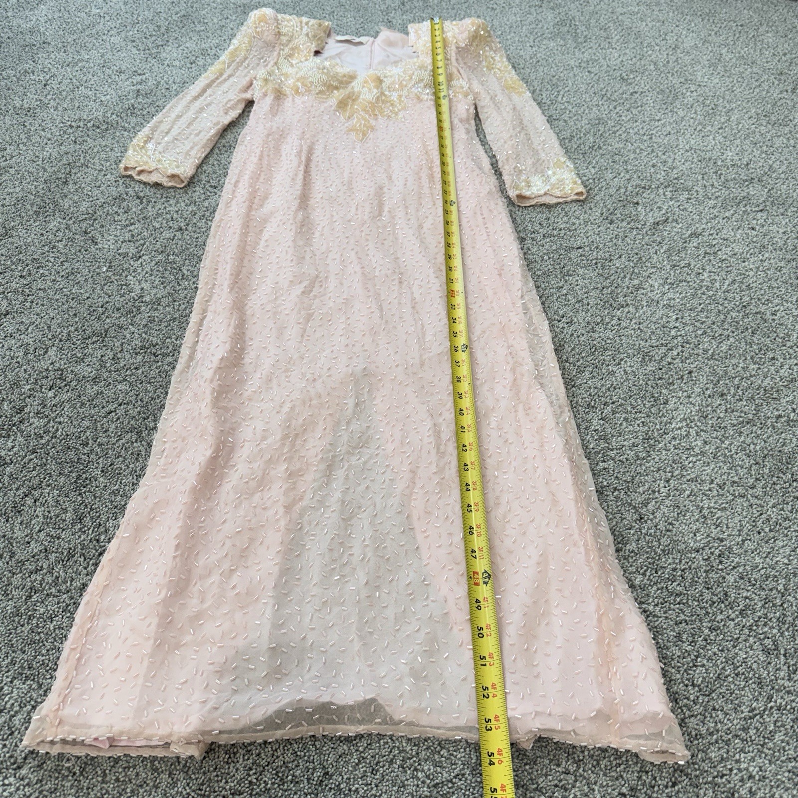 Vintage Martha Madden Light Peach Beaded Sequin Maxi Formal Dress Lined Women S