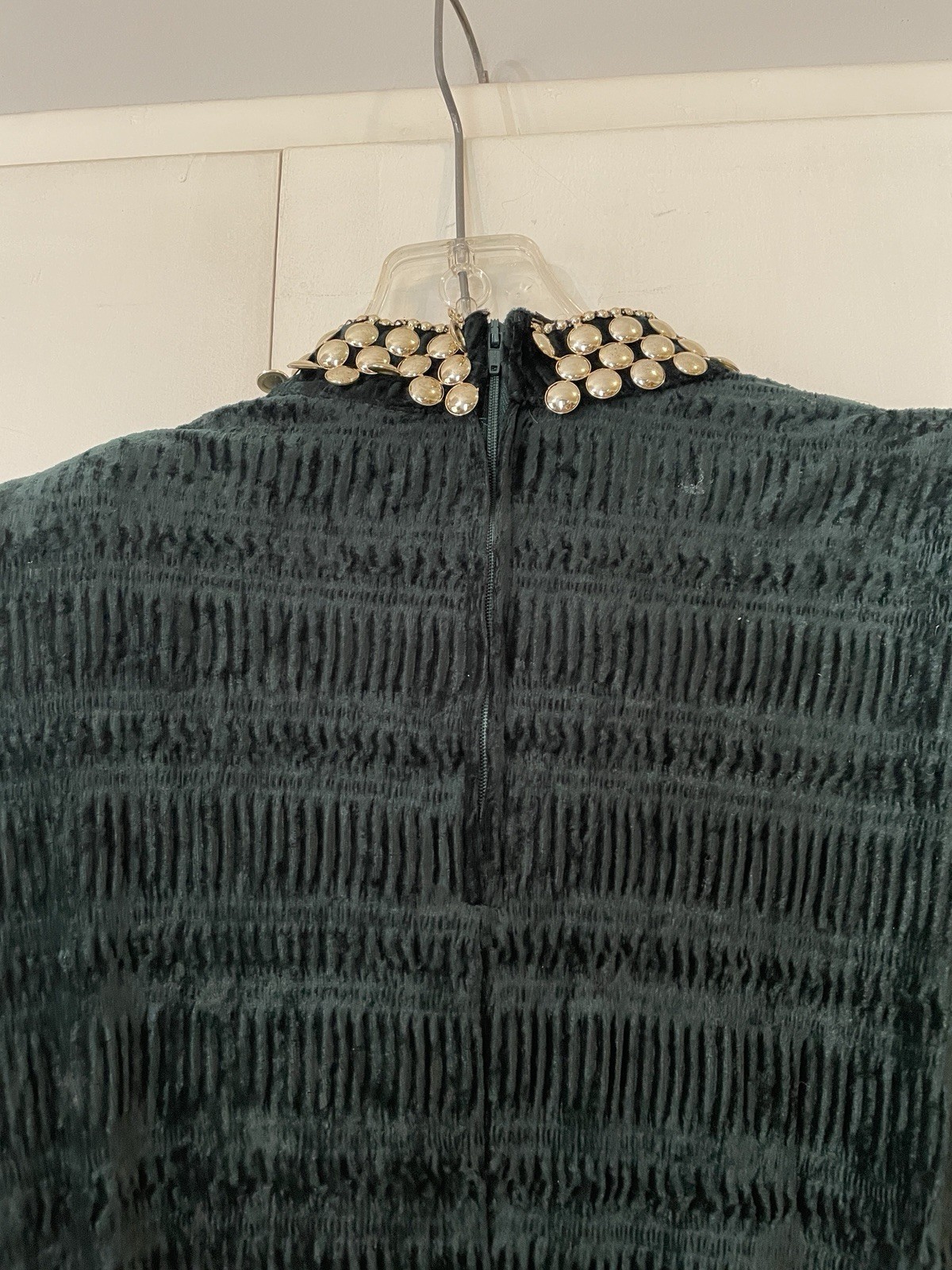 Vintage Velvet Beaded Sequin Long Sleeve Cocktail Top/skirt- Sz L-forest Green