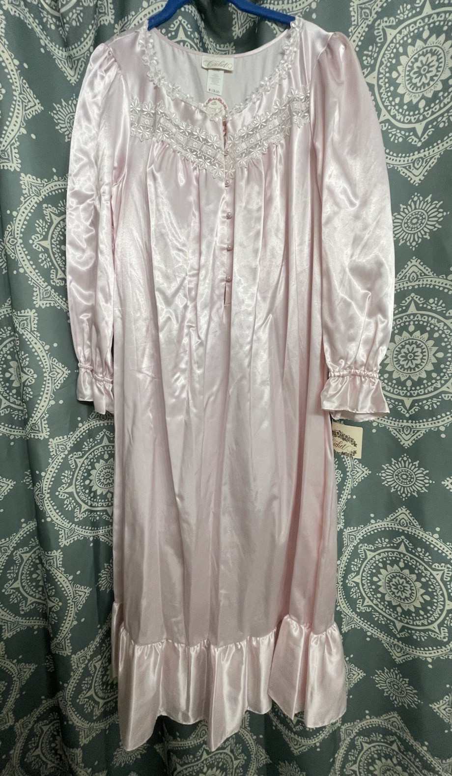 NEW Vintage Cachet Nightgown Satin Second Skin Pink Cottagecore Medium Granny