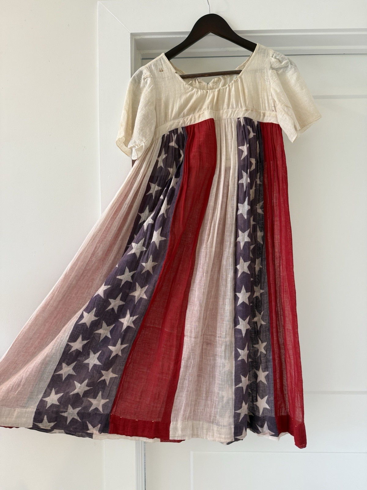 Vintage Antique Edwardian American Flag Stencil Dress 1900s 20s Rare