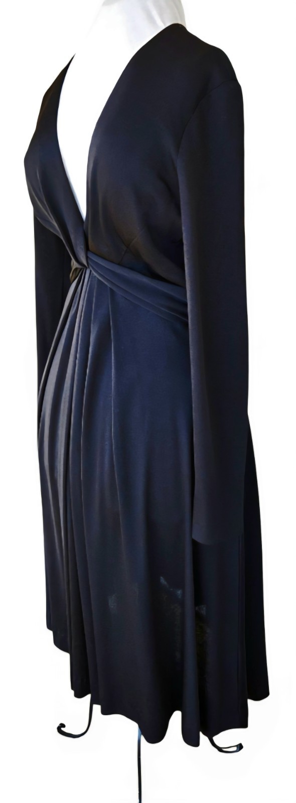 1960s EVA GABOR BY ESTEVEZ Long Sleeve Elegant Drape V Neck Evening Gown Sz 14
