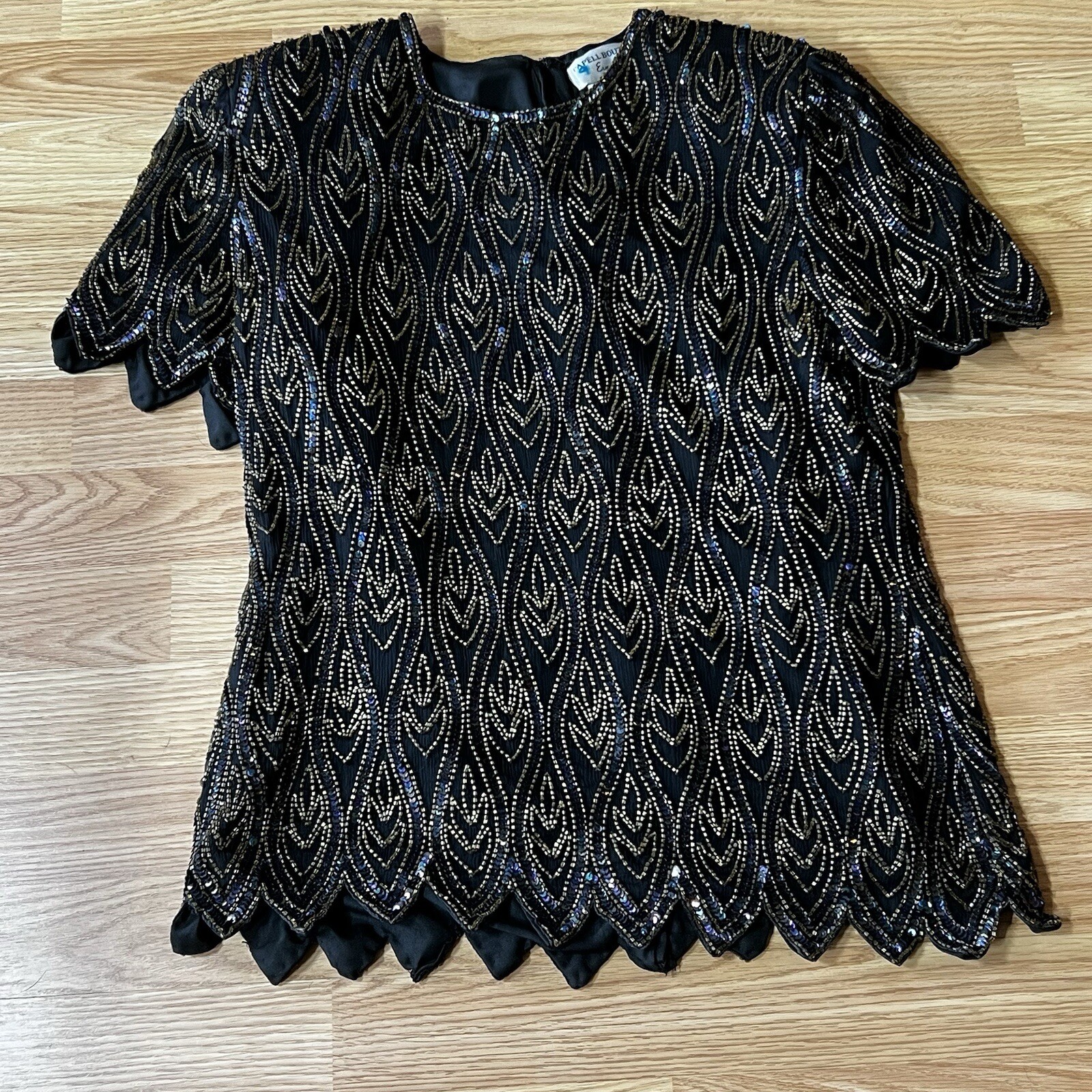 Papell 100% Silk Top Beads & Sequins Iridescent Sparkles Lined Bust 38&Prime; Party