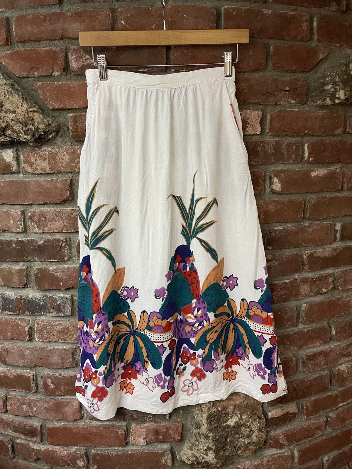 Vintage 70s 80s Tropical Floral Skirt (25×29.5) Lightweight Wearable Art