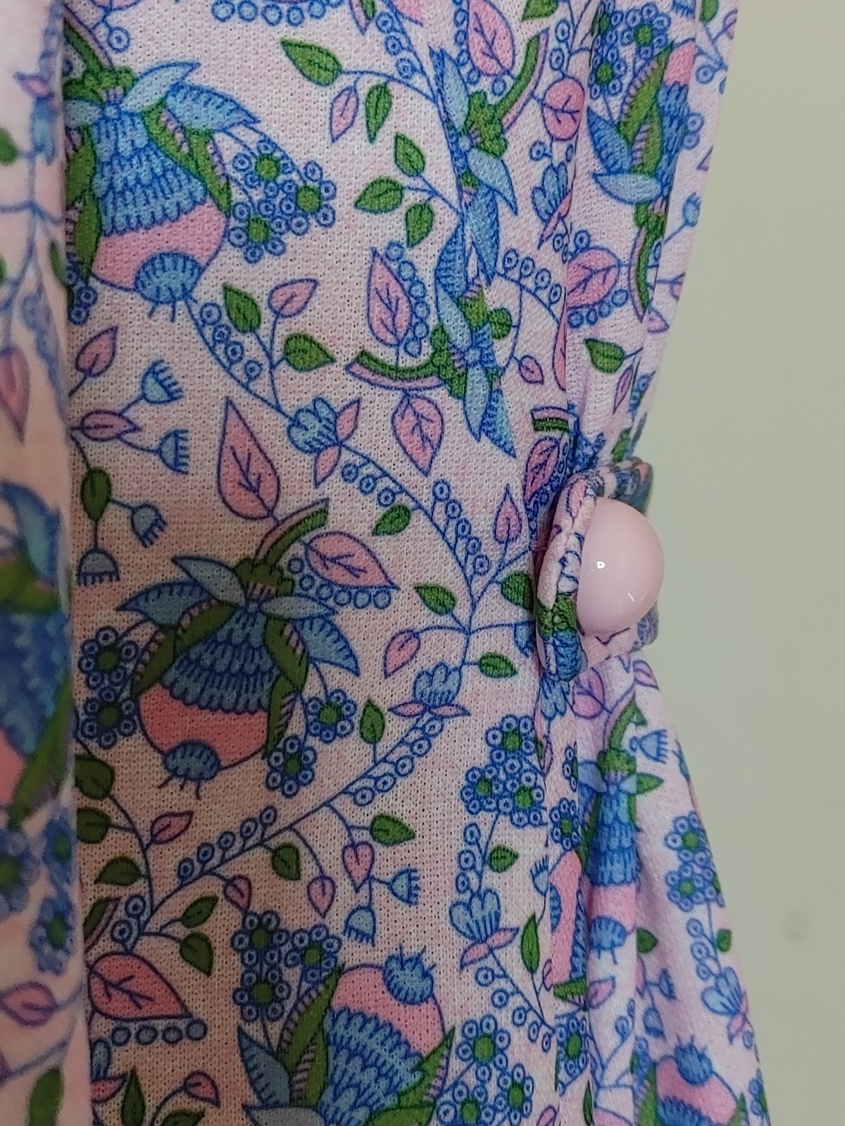 Vintage 70s Handmade Polyester Hostess Gown Pink Maxi Dress Prairie Cottagecore