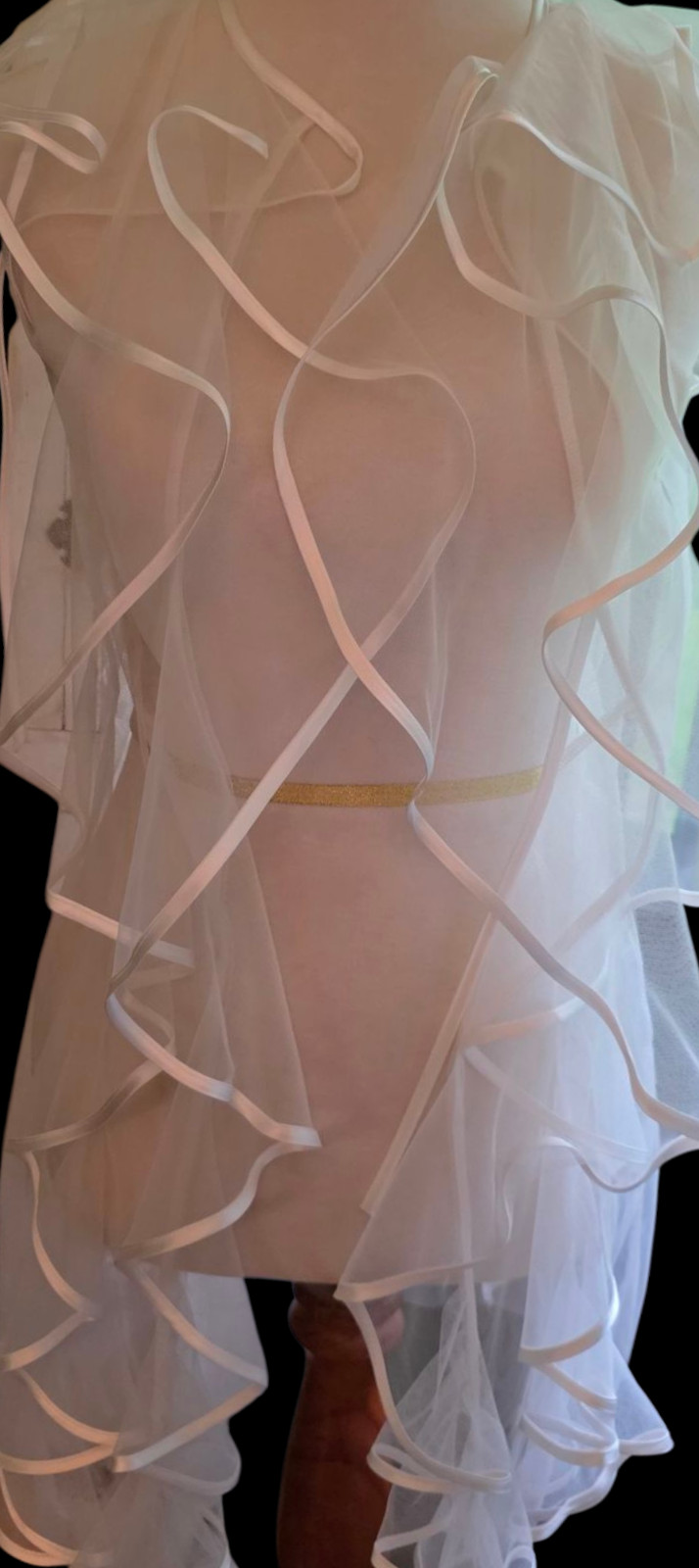 Vintage Ivory Tulle Sheer Ruffle Top Satin Trim Original Tags Rinascimento ITALY