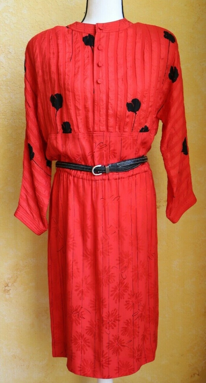 VINTAGE ADELE SIMPSON SAKS FIFTH AVENUE 70/80&rsquo;S RED SILKY COCKTAIL DRESS SZ 8