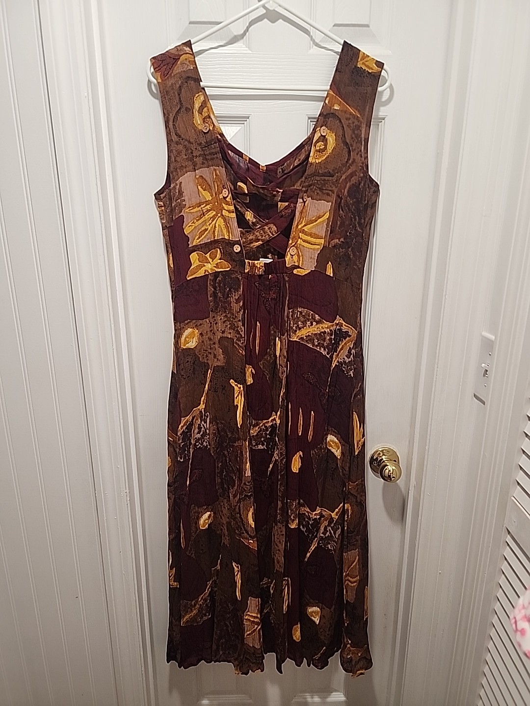 Vtg 90s Y2K Jasmine by KVM Button Front Crinkle Dress Criss Cross Back Sz Med