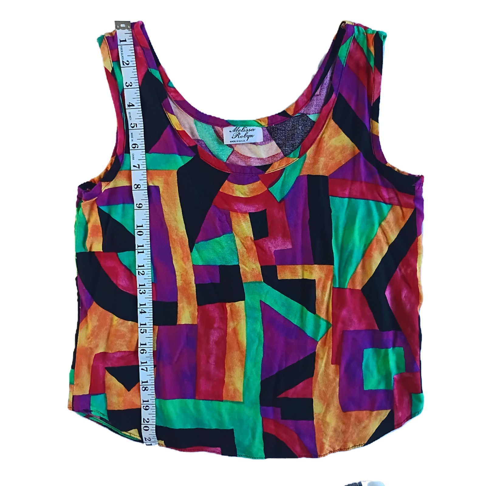VTG 90s Melissa Robyn Multicolor Geometric Print Scoop Neck Tank Top Made USA Lg