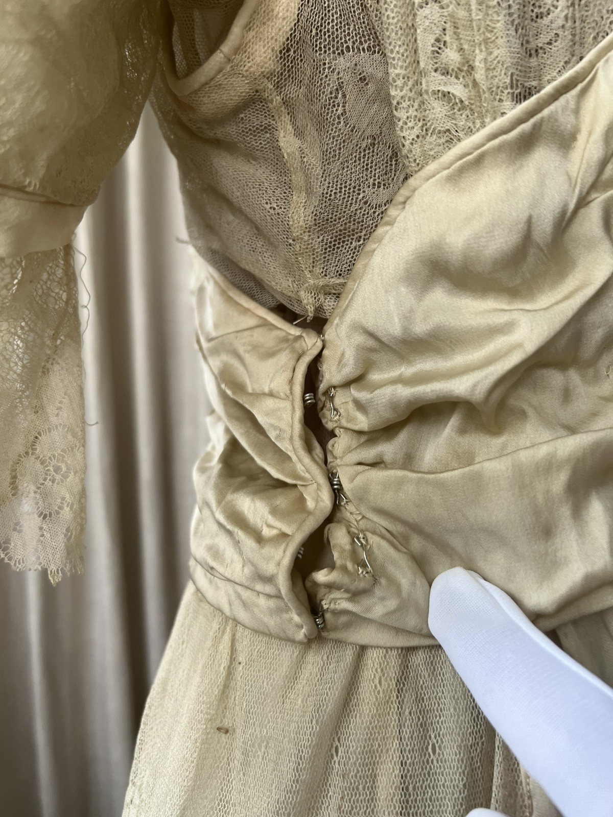 Stunning Antique Edwardian Silk Lace Wedding Dress with Original Shoes