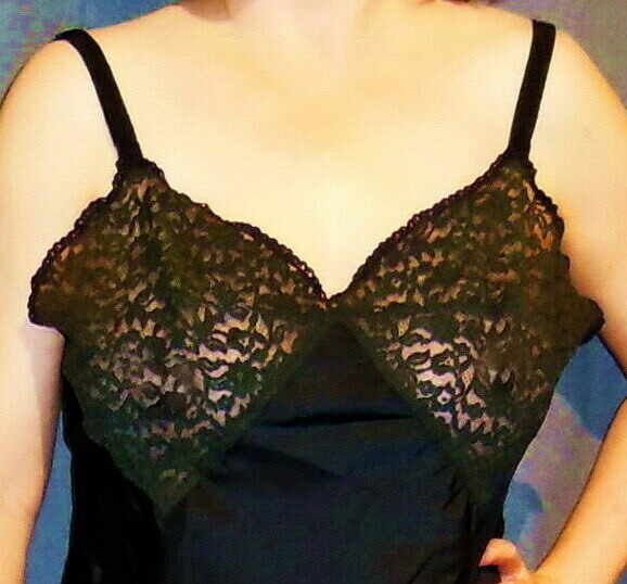 RARE!!! BARBIZON BRYN FIT TAFREDDA VINTAGE BLACK SHEER LACE FULL SLIP 40 EVC