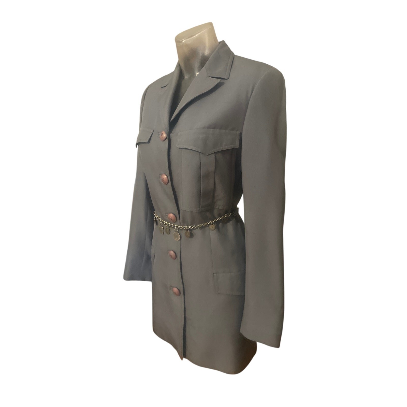 VERSACE Couture Gray Fitted Military Jacket Dress Length Size 4