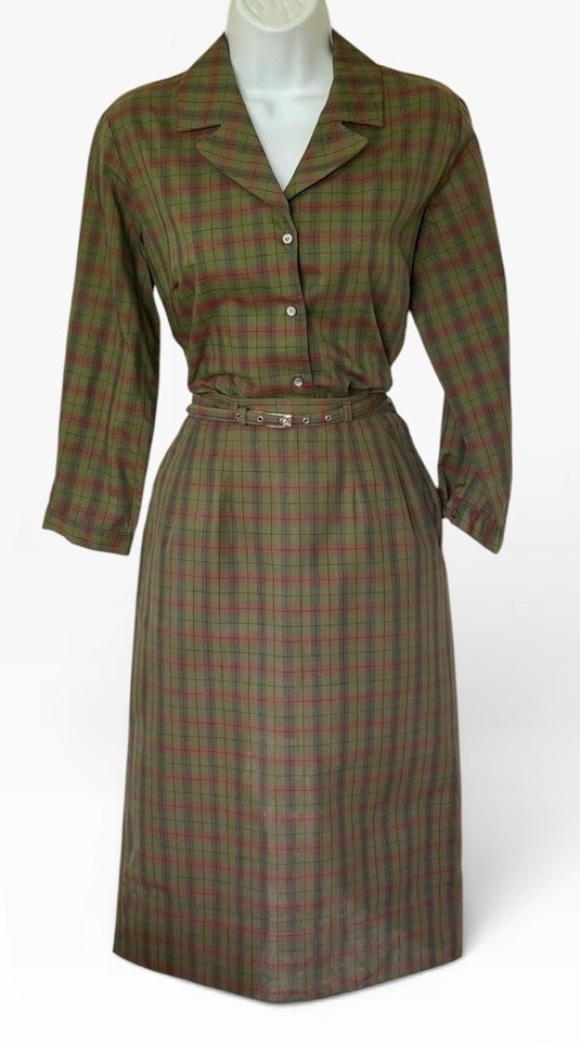 Vtg 50s White Stag Plaid Shirtwaist Dress 38” Bust Broken Zip 23&Prime; Waist
