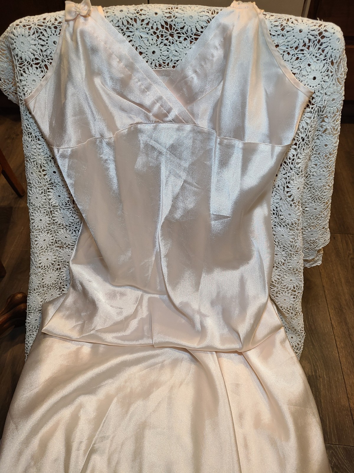 Vintage ChristianDior Long Satin And Lace Light Pink Nightgown Lingerie Size Med