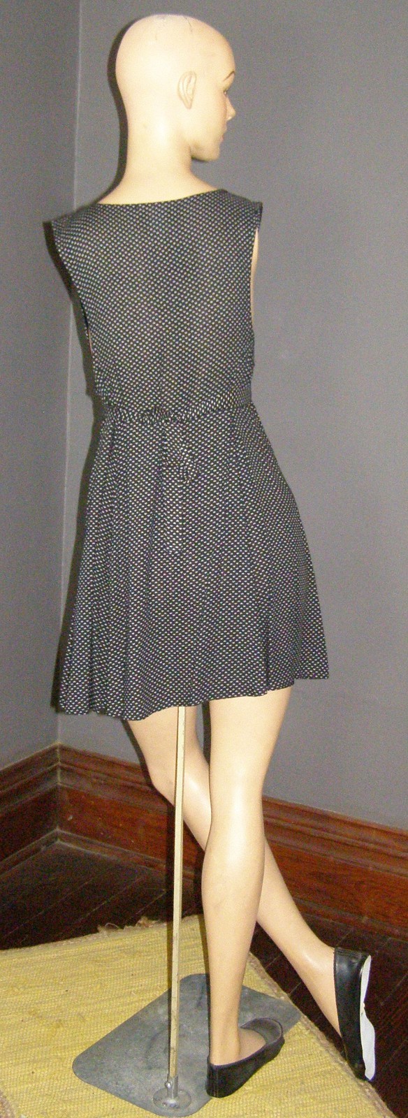 Vintage 90&rsquo;s black pearl button up MINI DRESS S M tie back waist V-neck GRUNGE