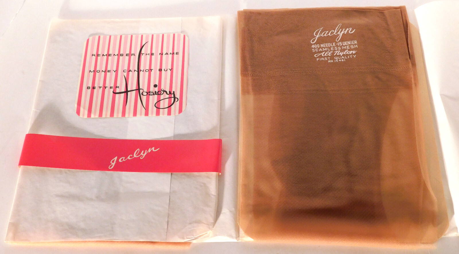 Vtg. Jaclyn Sheer Beige Nylon Garter Stockings 9 1/2 – 10 2 Pair NOS