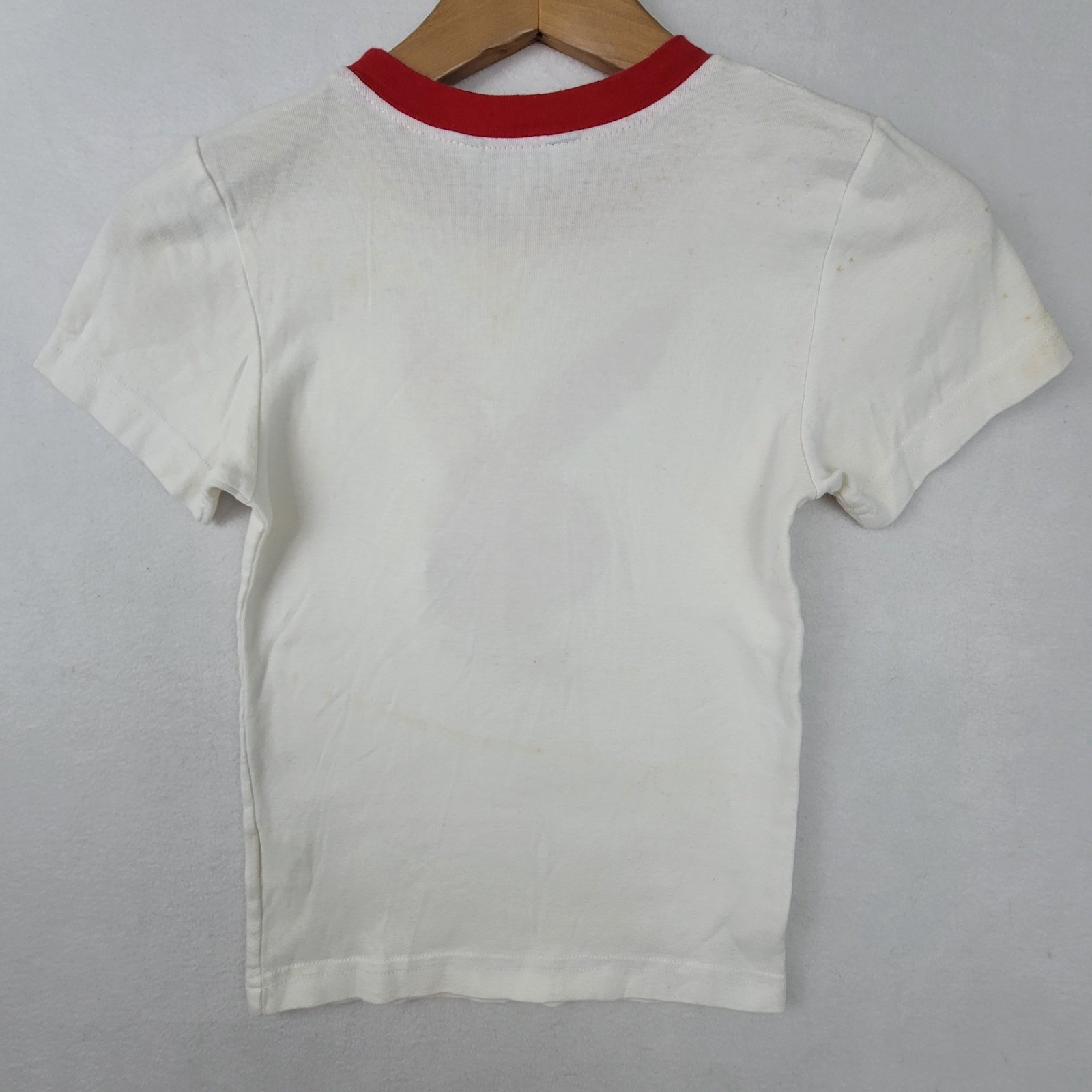 Vintage Playboy Women White Red Ringer T-Shirt Glitter Bunny Logo 25-347 Small