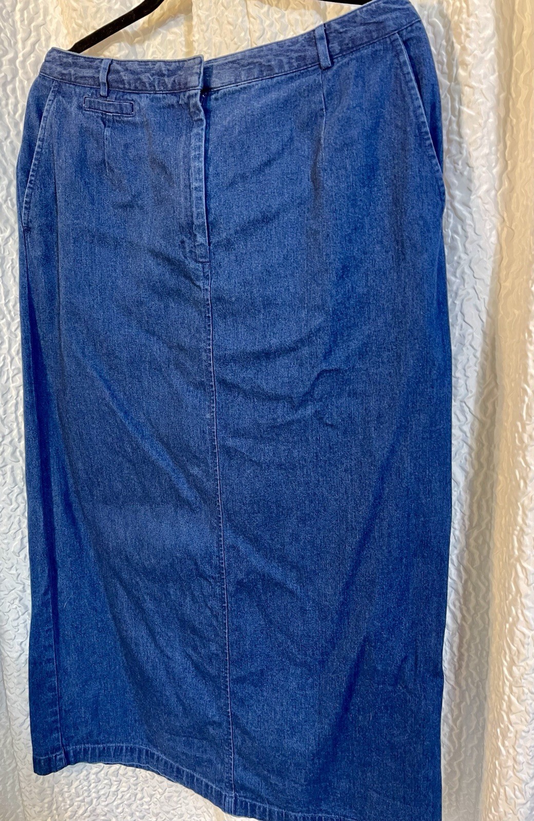 Vintage Talbots Deep Blue💙100% Cotton Denim Maxi Skirt Size 14 Long Slit EUC