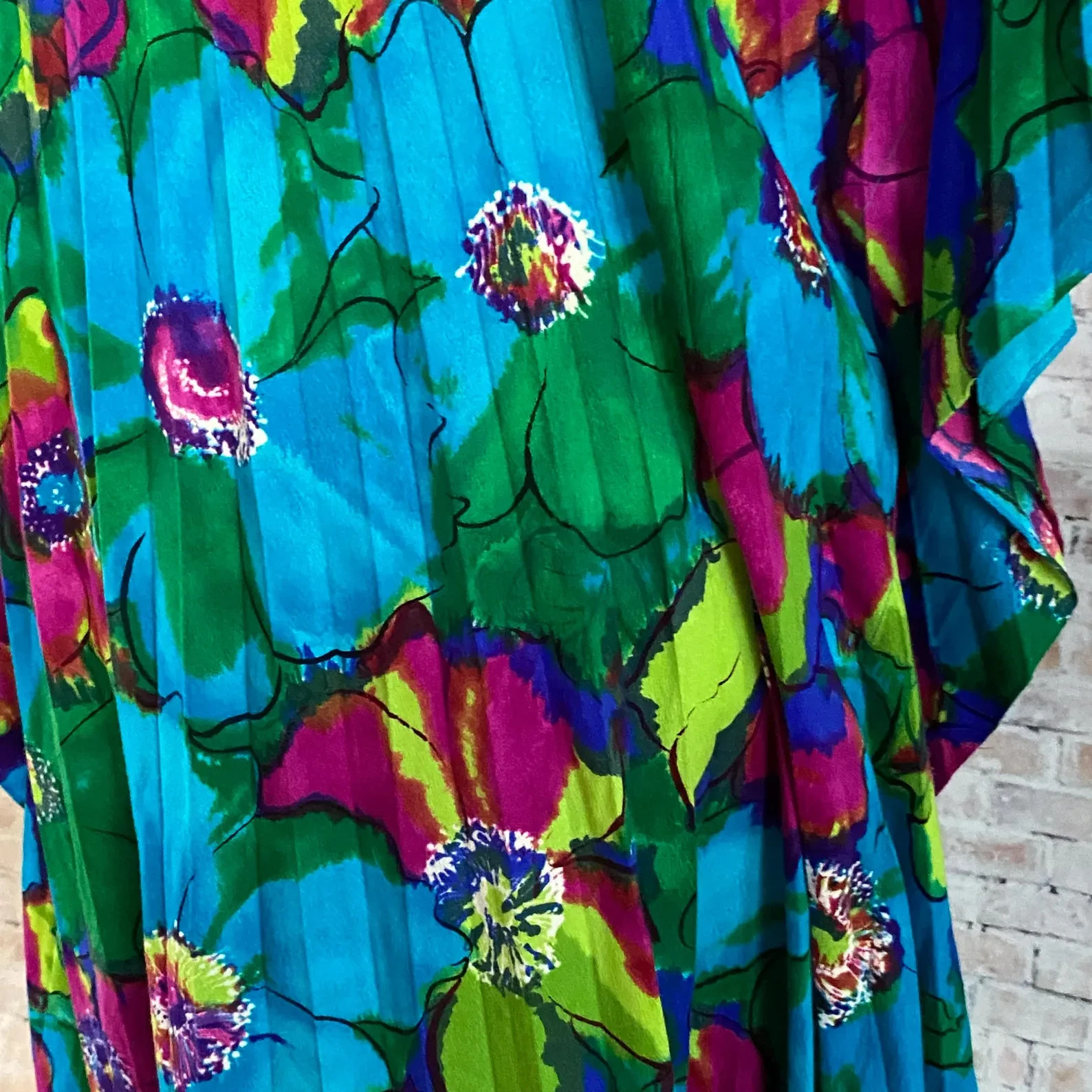 Womens 1970s Vintage Floral Caftan Dress One Size