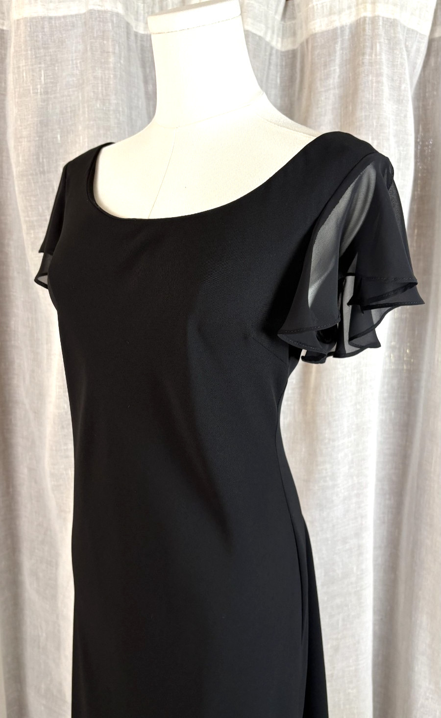 Vintage 90&rsquo;s Black Cocktail Dress Sheer Back Sash Size M L 12 Whimsigoth Witchy