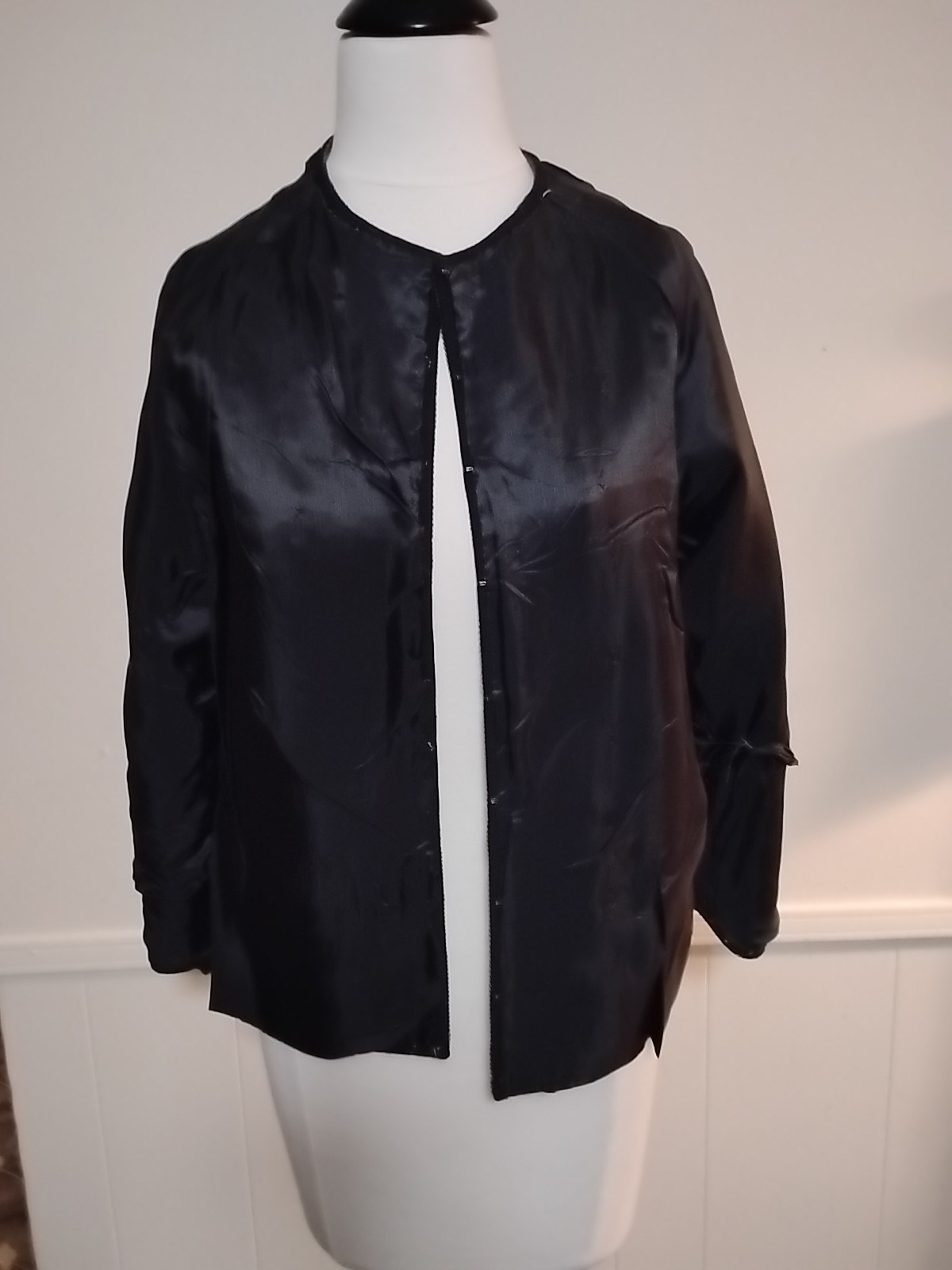 Diamonte 100% Wool Silk Lining 1950s Beaded Cardigan Sweater Black And Gold L